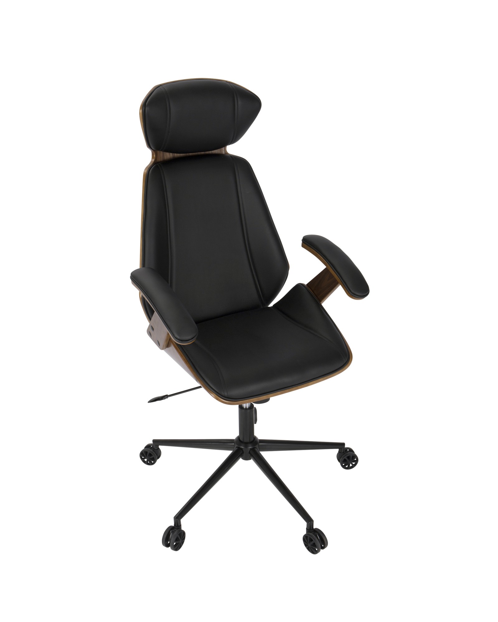 Spectre Mid-Century Modern Adjustable Office Chair in Walnut Wood and Black Faux Leather