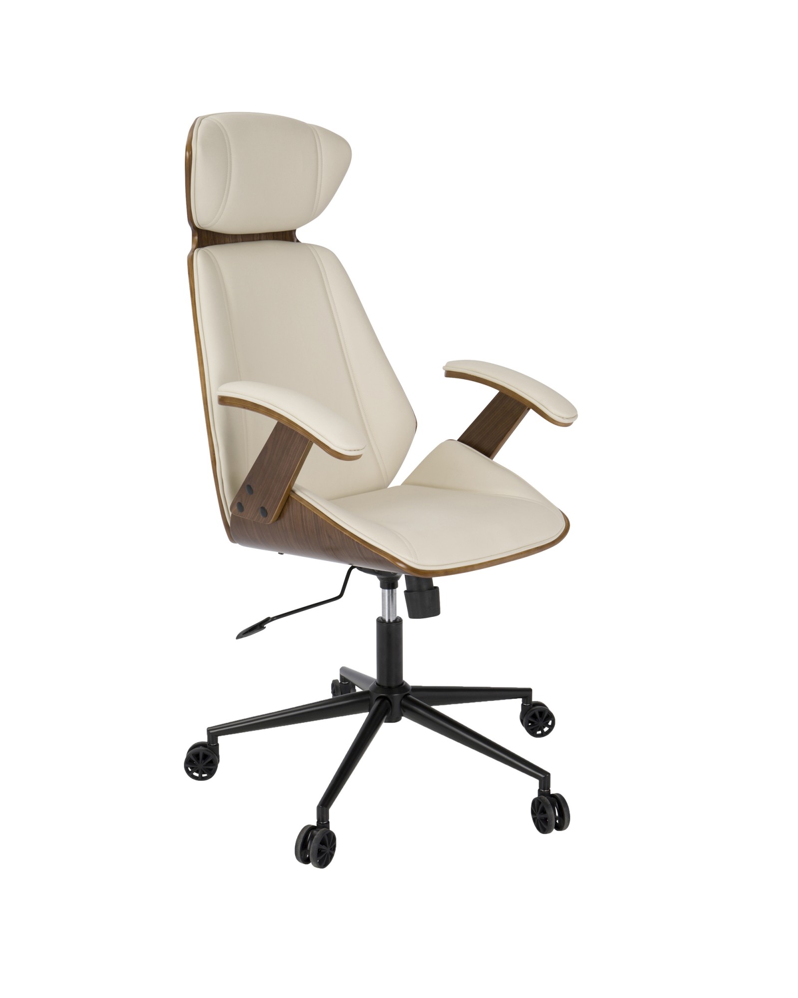 Spectre Mid-Century Modern Adjustable Office Chair in Walnut Wood and Cream Faux Leather