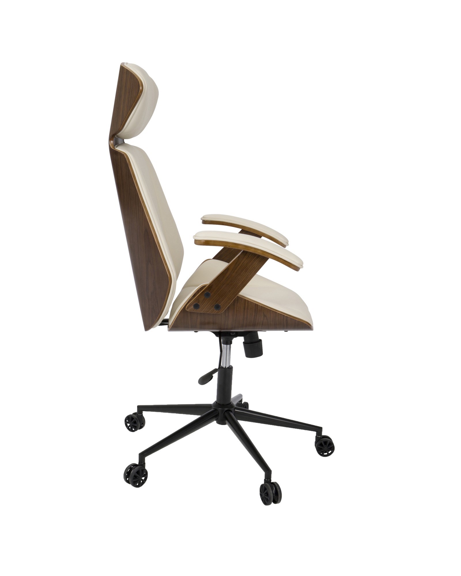 Spectre Mid-Century Modern Adjustable Office Chair in Walnut Wood and Cream Faux Leather