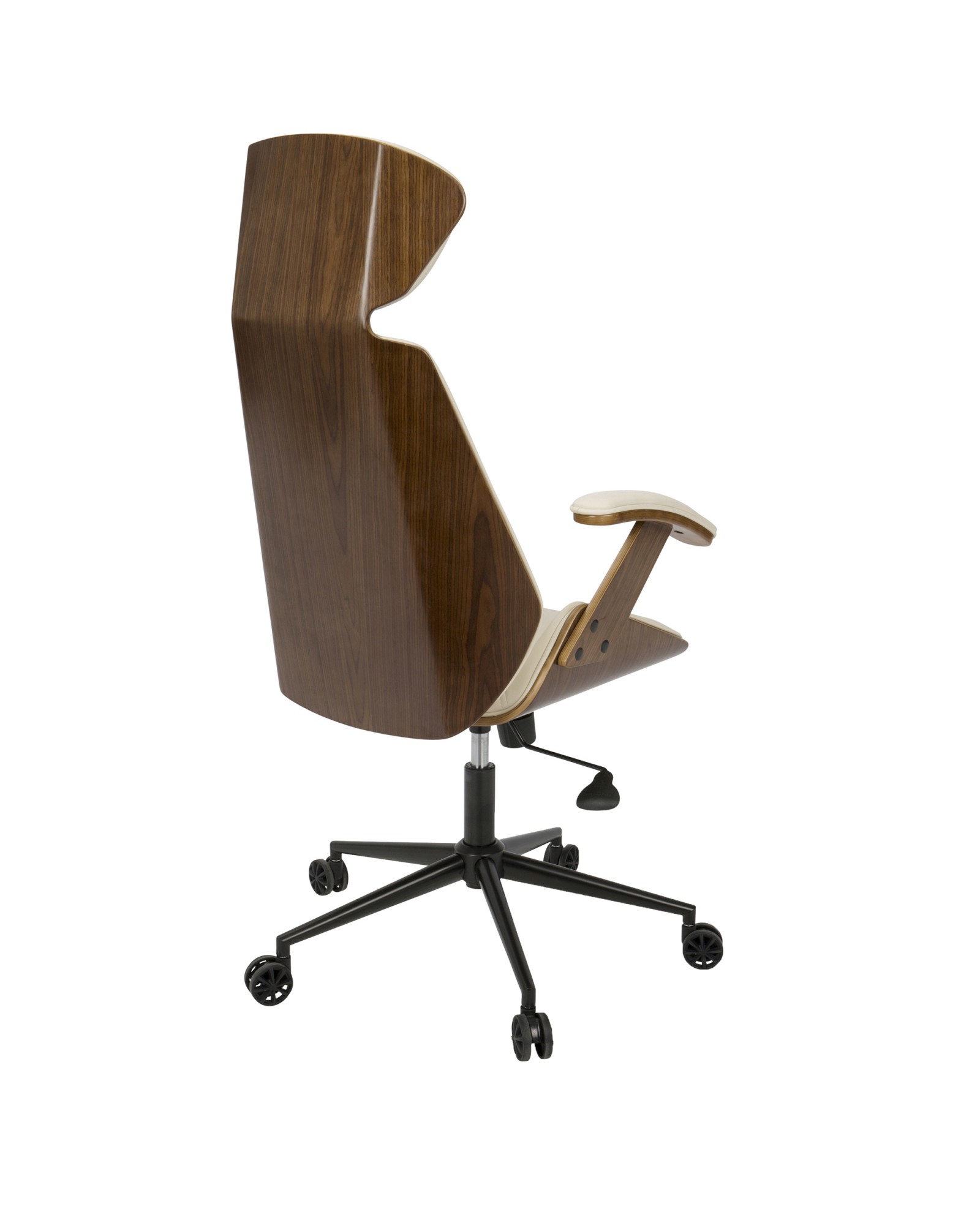 Spectre Mid-Century Modern Adjustable Office Chair in Walnut Wood and Cream Faux Leather