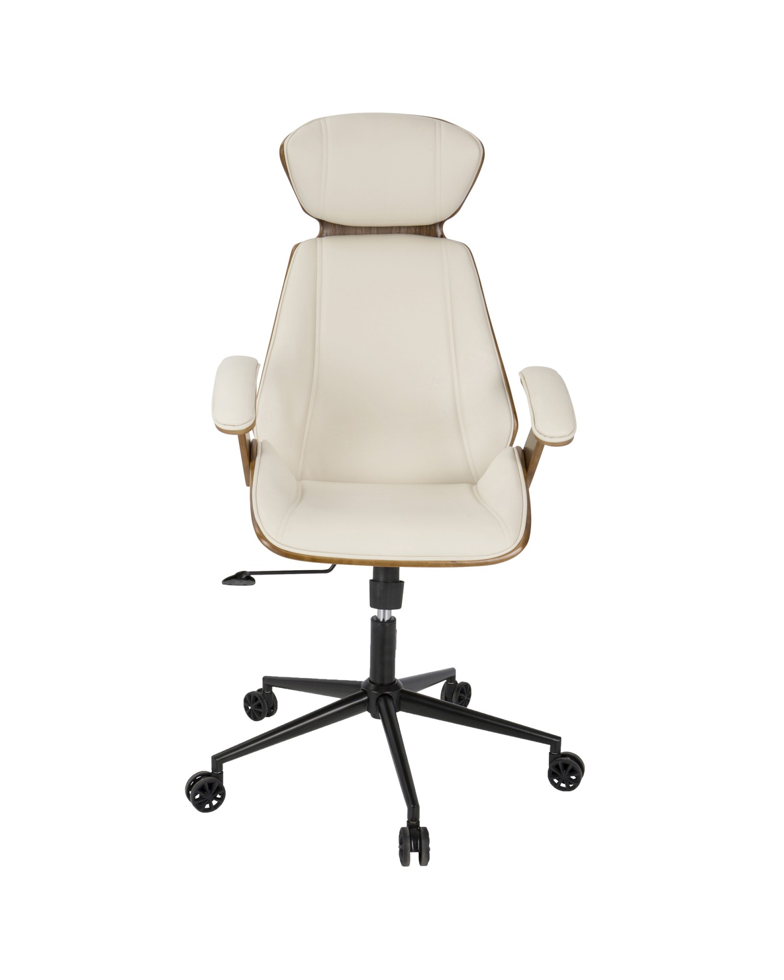 Spectre Mid-Century Modern Adjustable Office Chair in Walnut Wood and Cream Faux Leather