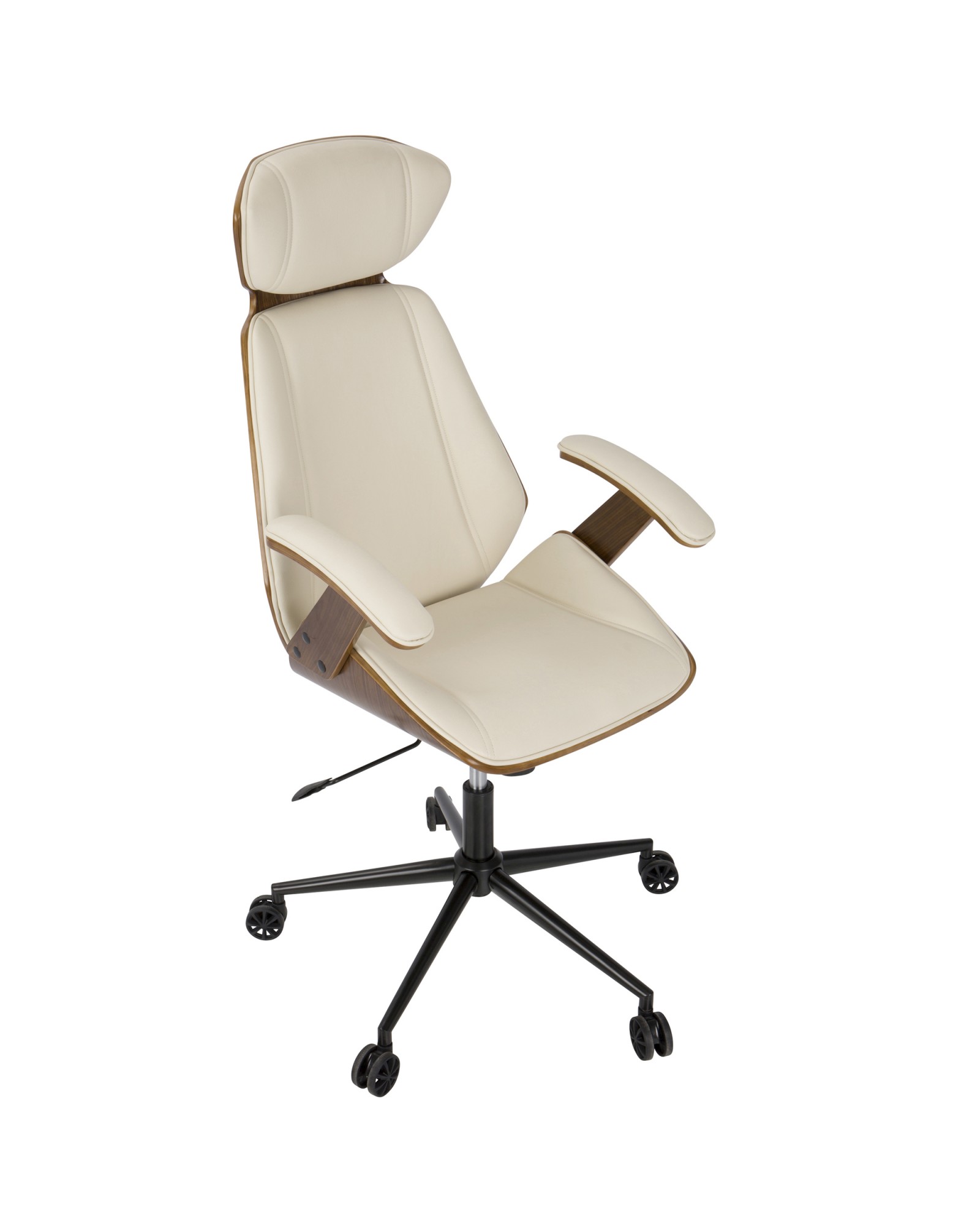 Spectre Mid-Century Modern Adjustable Office Chair in Walnut Wood and Cream Faux Leather