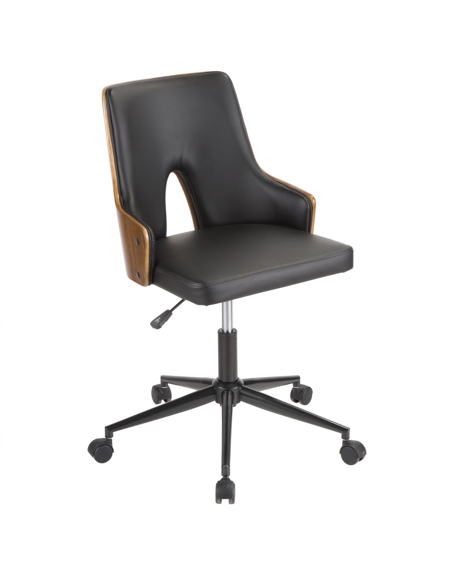 Stella Mid-Century Modern Office Chair in Walnut Wood and Black Faux Leather