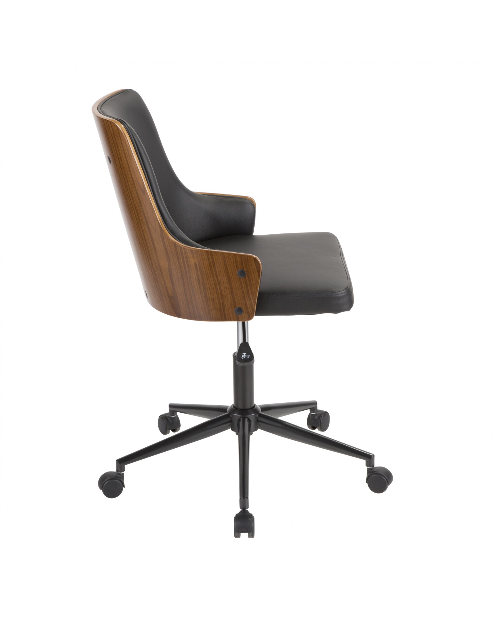 Stella Mid-Century Modern Office Chair in Walnut Wood and Black Faux Leather