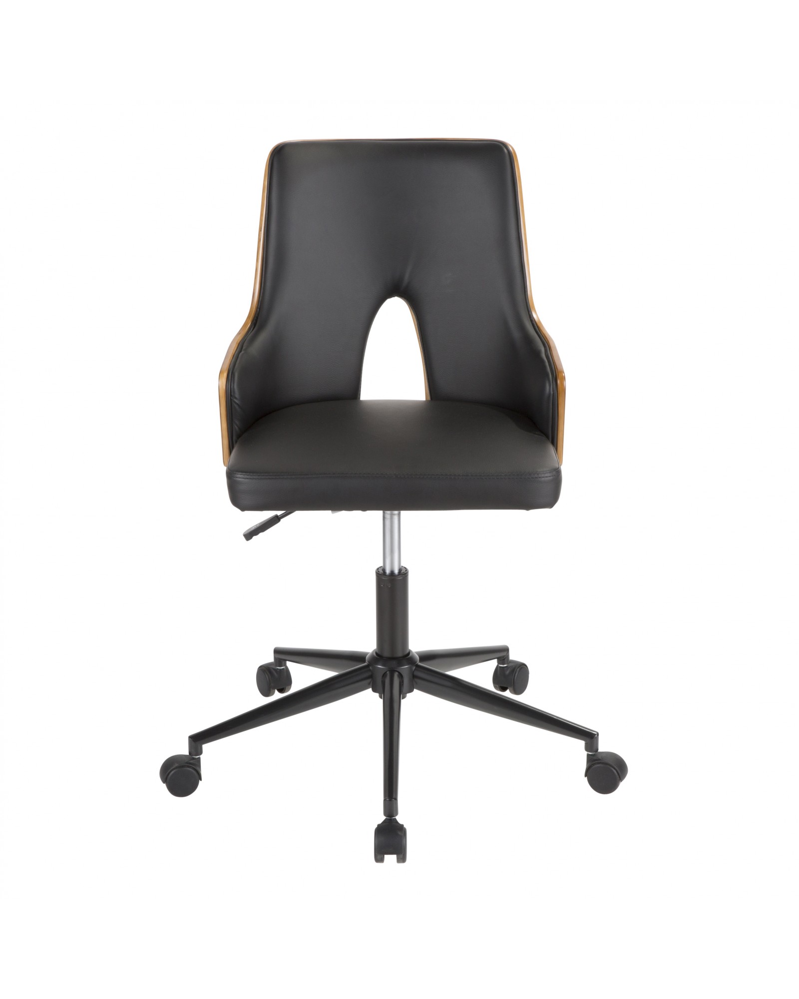 Stella Mid-Century Modern Office Chair in Walnut Wood and Black Faux Leather