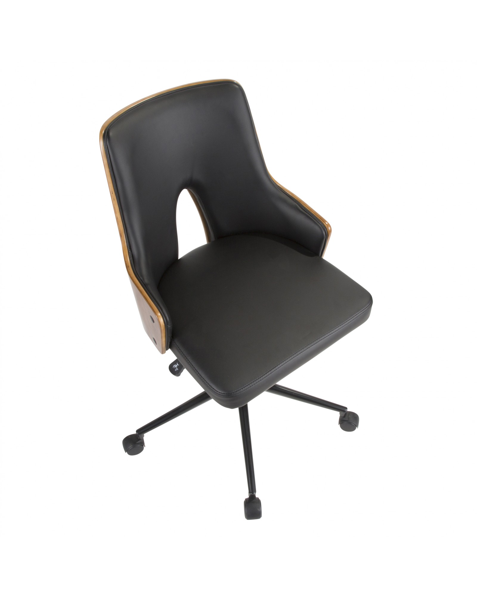 Stella Mid-Century Modern Office Chair in Walnut Wood and Black Faux Leather