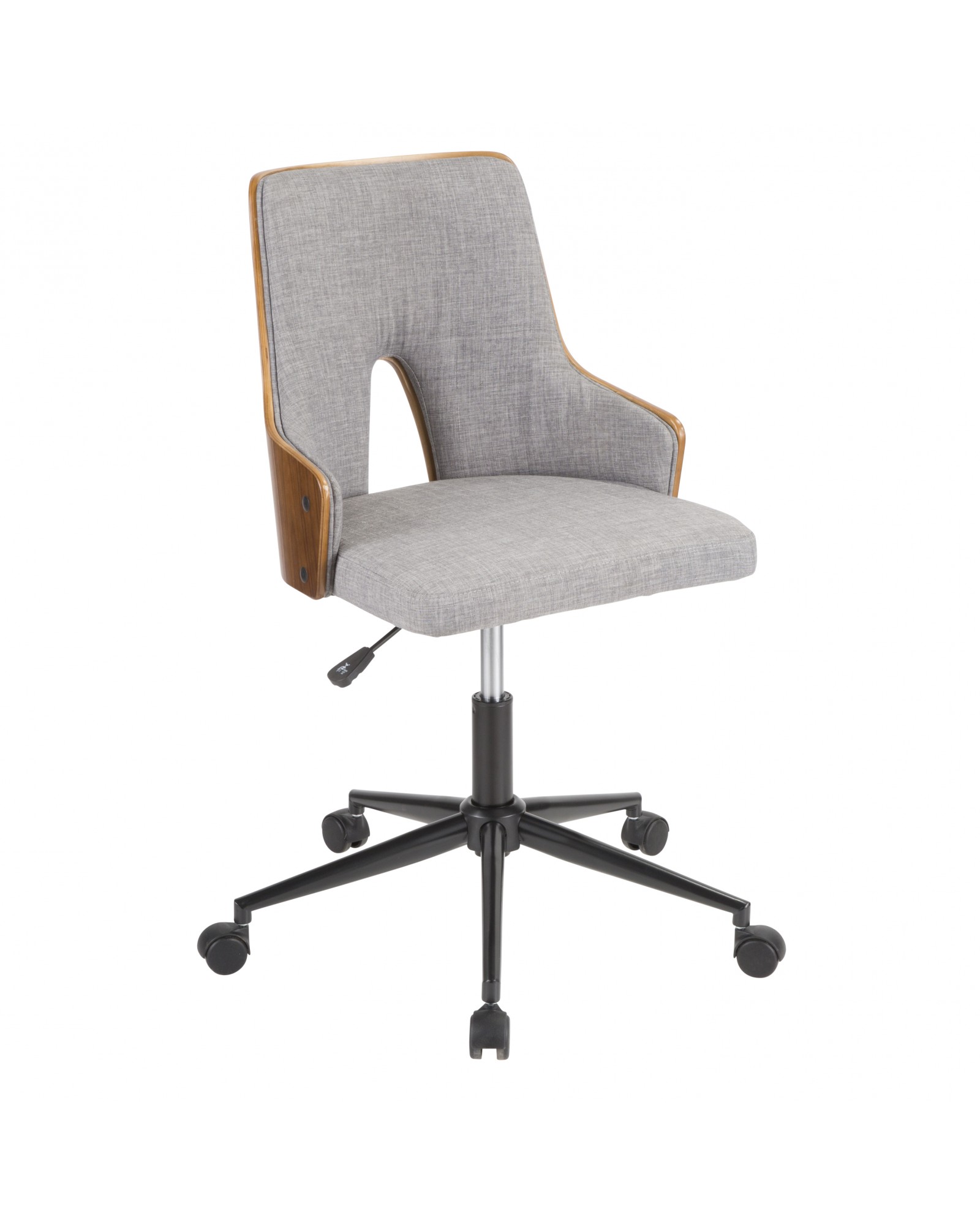 Stella Mid-Century Modern Office Chair in Walnut Wood and Grey Fabric