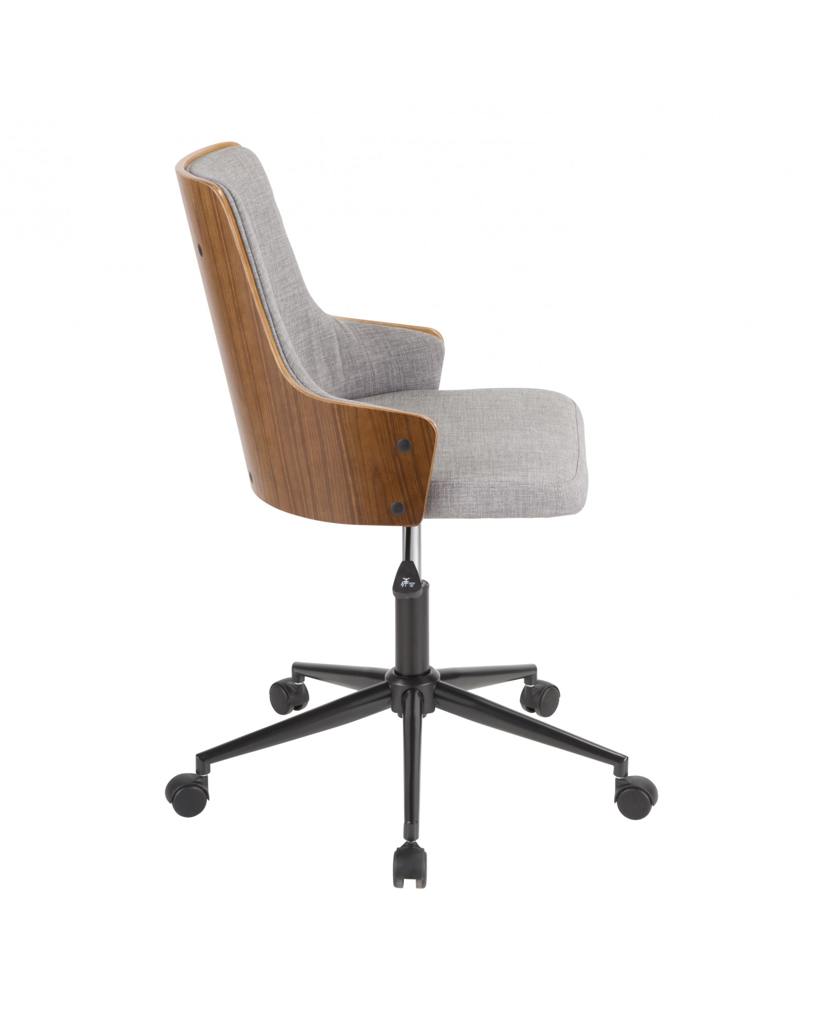 Stella Mid-Century Modern Office Chair in Walnut Wood and Grey Fabric