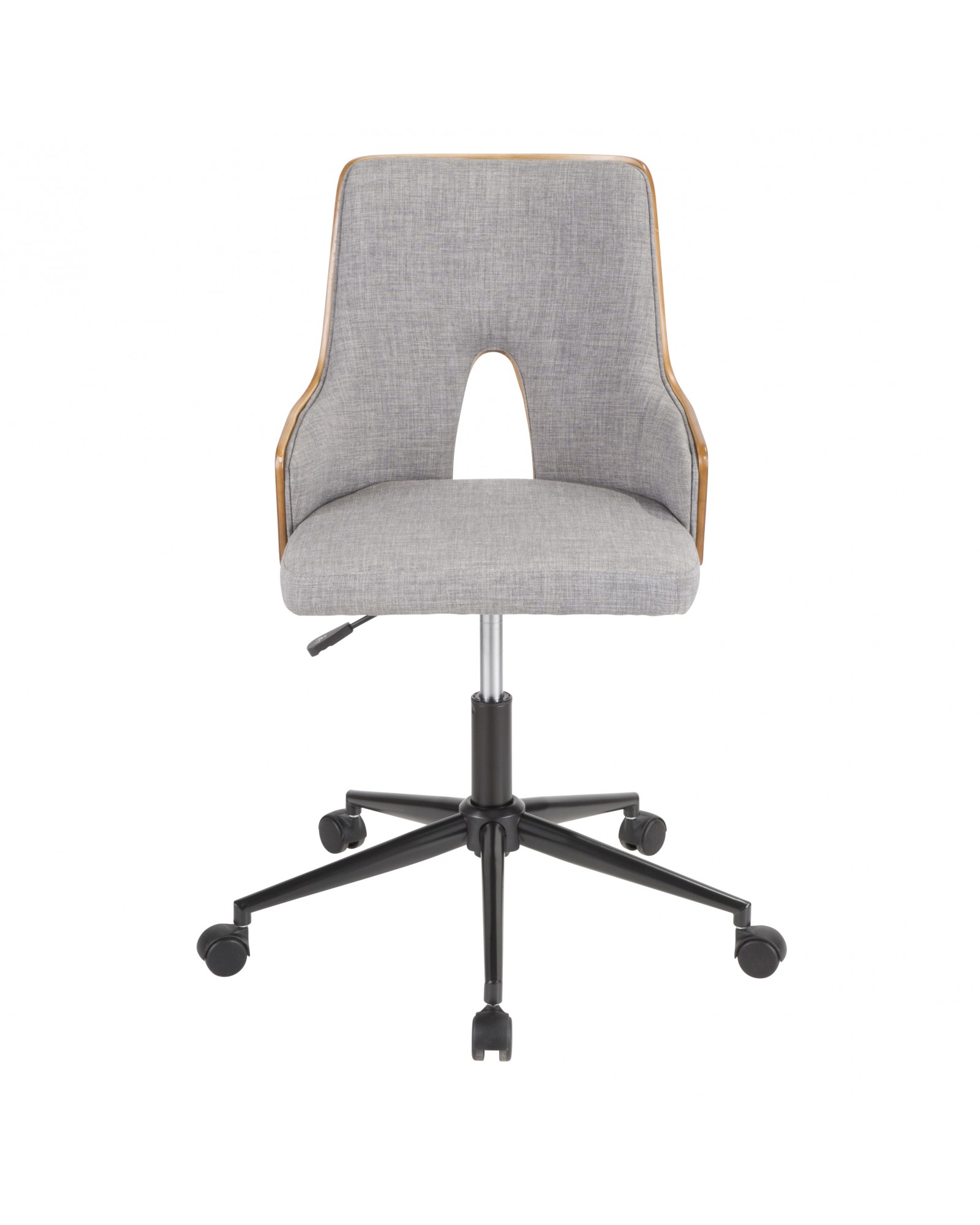 Stella Mid-Century Modern Office Chair in Walnut Wood and Grey Fabric