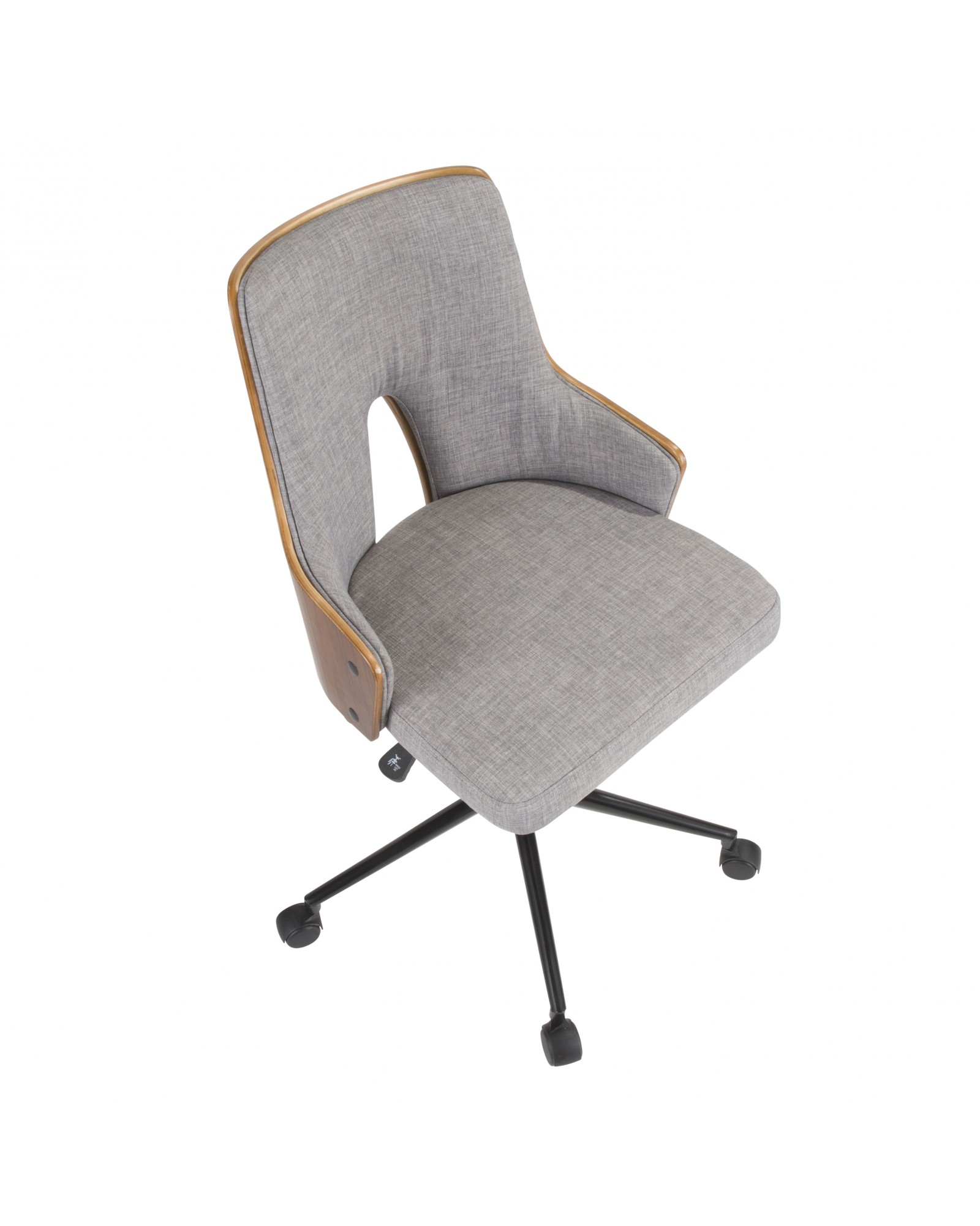 Stella Mid-Century Modern Office Chair in Walnut Wood and Grey Fabric