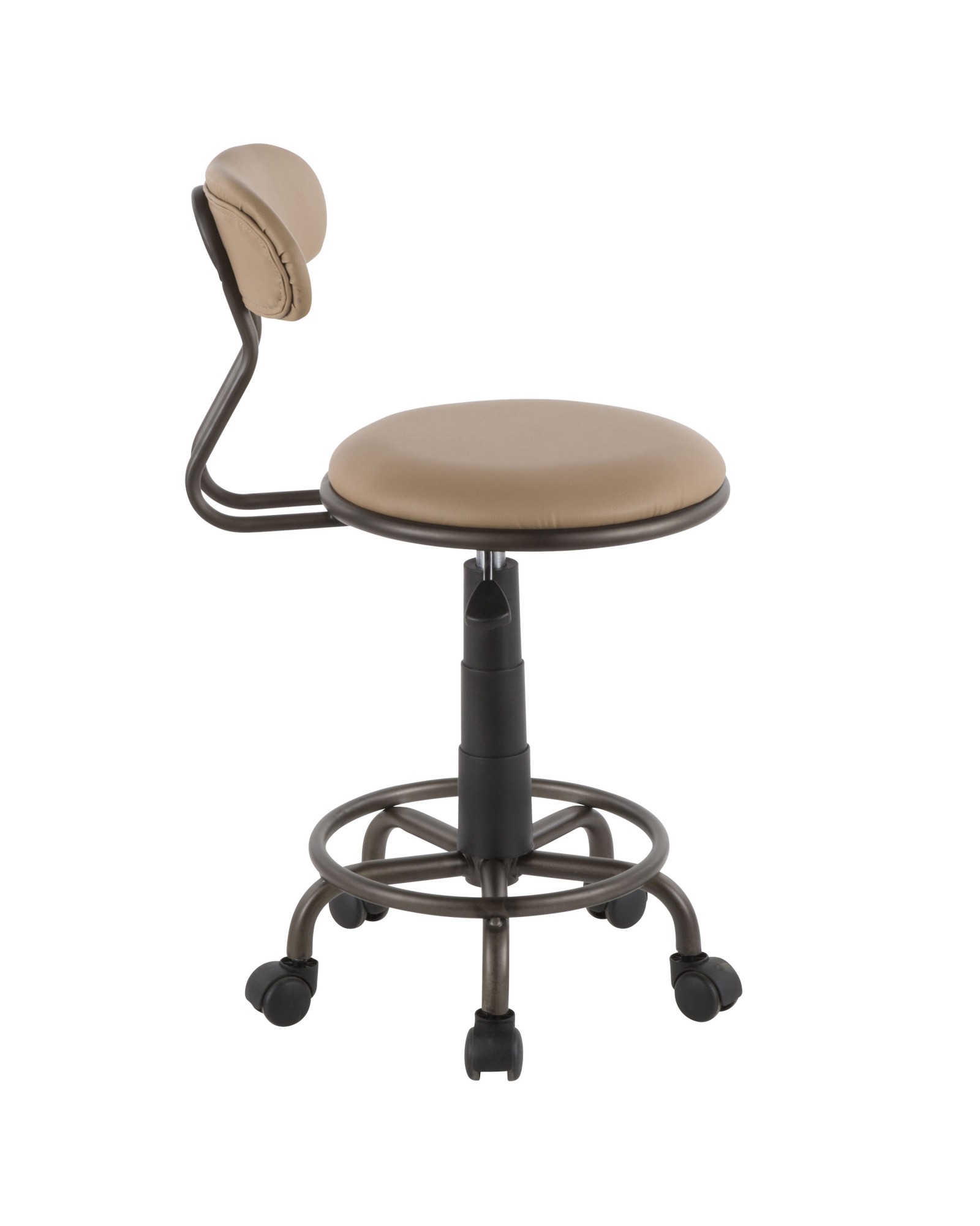 Swift Industrial Task Chair in Antique Metal and Camel Faux Leather