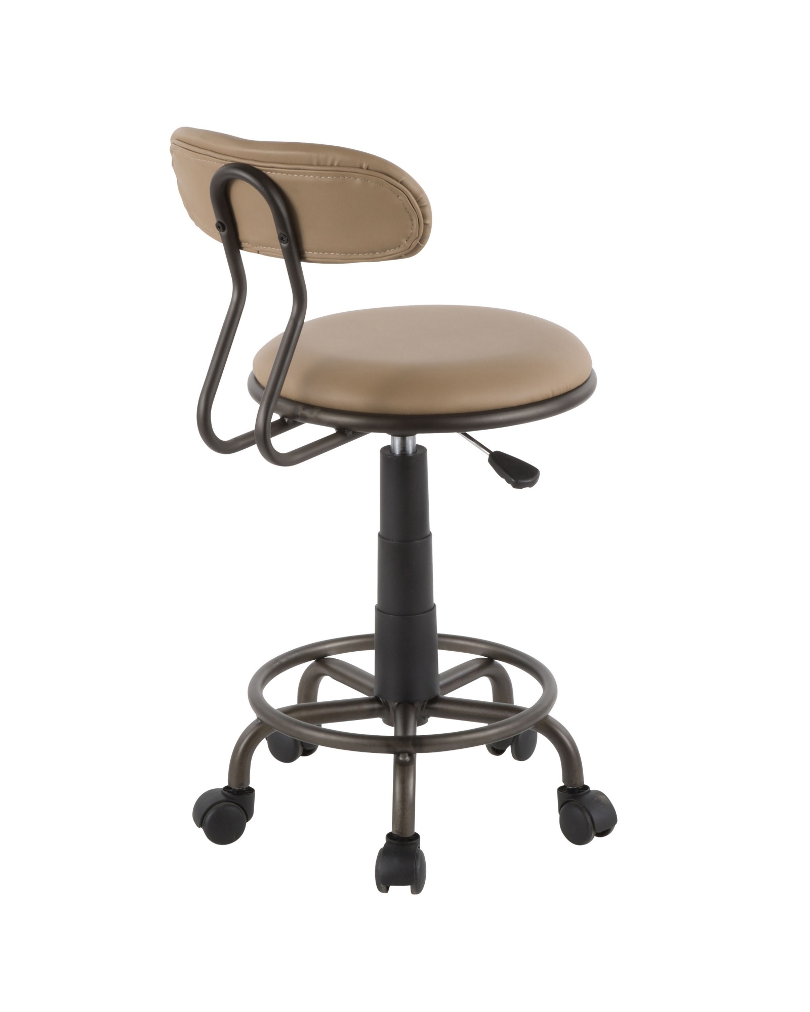 Swift Industrial Task Chair in Antique Metal and Camel Faux Leather