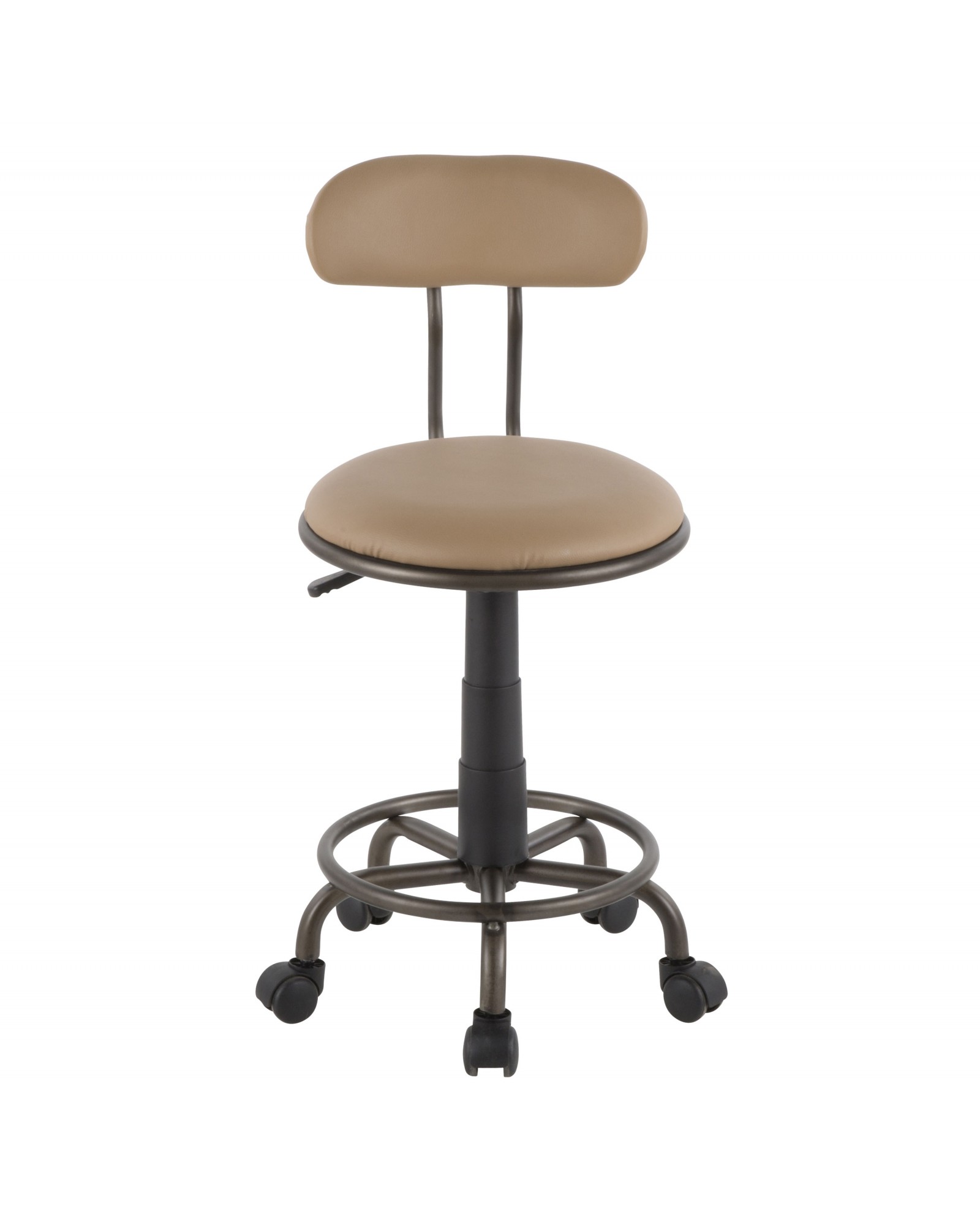 Swift Industrial Task Chair in Antique Metal and Camel Faux Leather