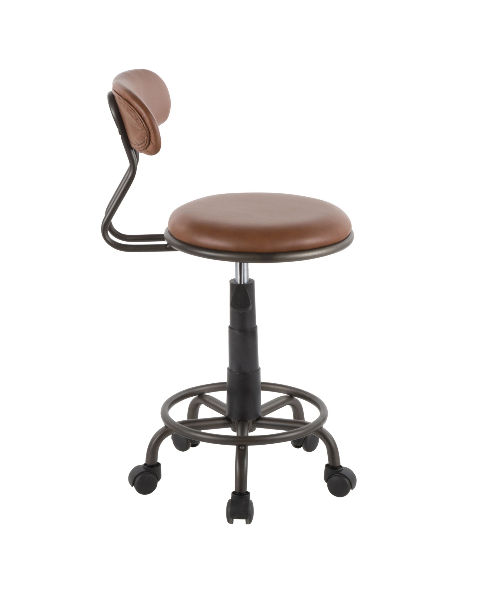 Swift Industrial Task Chair in Antique Metal and Brown Faux Leather