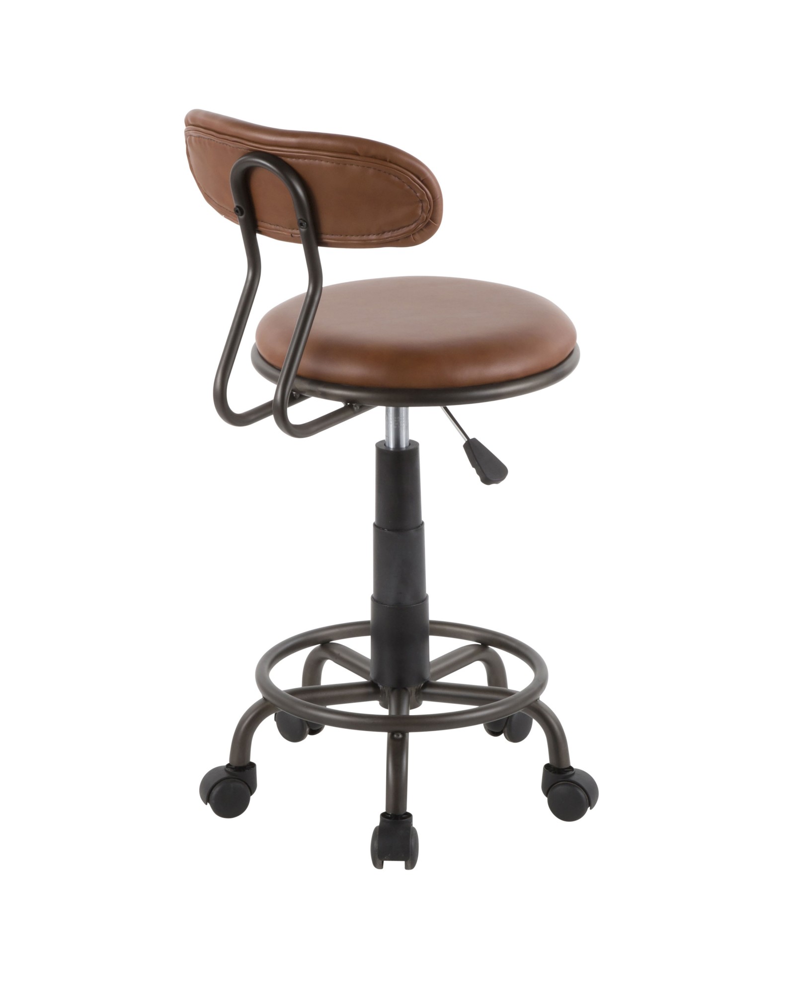 Swift Industrial Task Chair in Antique Metal and Brown Faux Leather