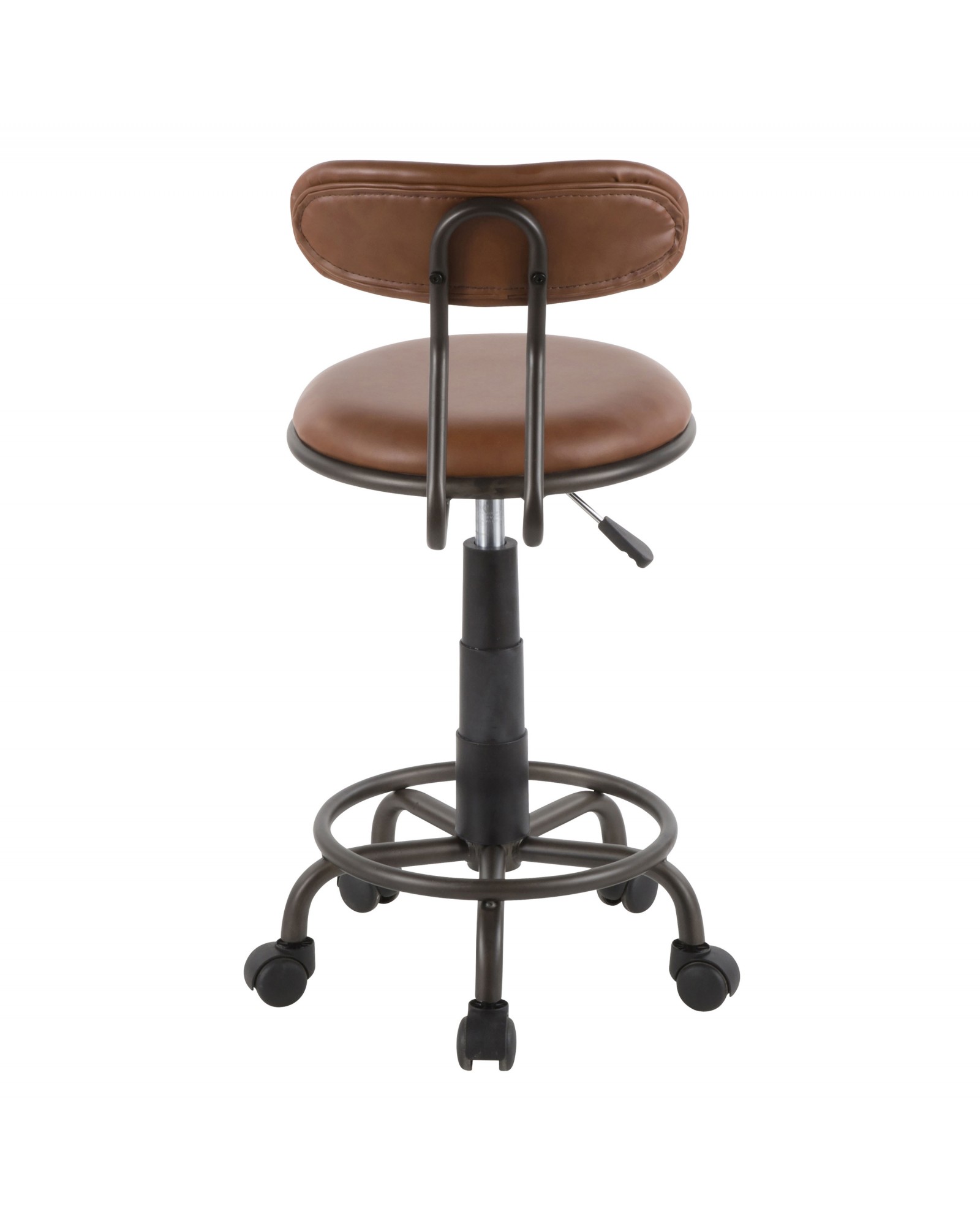 Swift Industrial Task Chair in Antique Metal and Brown Faux Leather