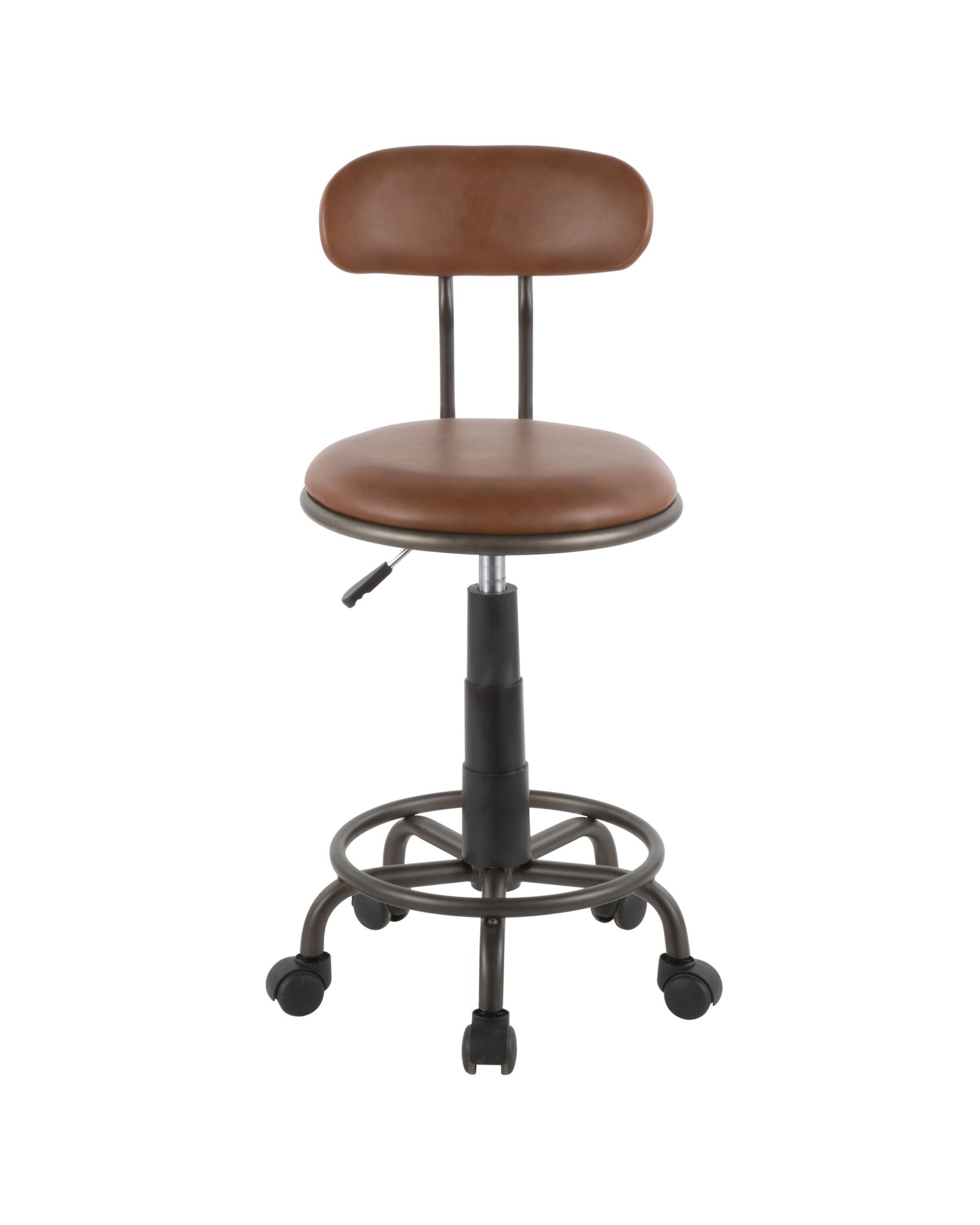 Swift Industrial Task Chair in Antique Metal and Brown Faux Leather