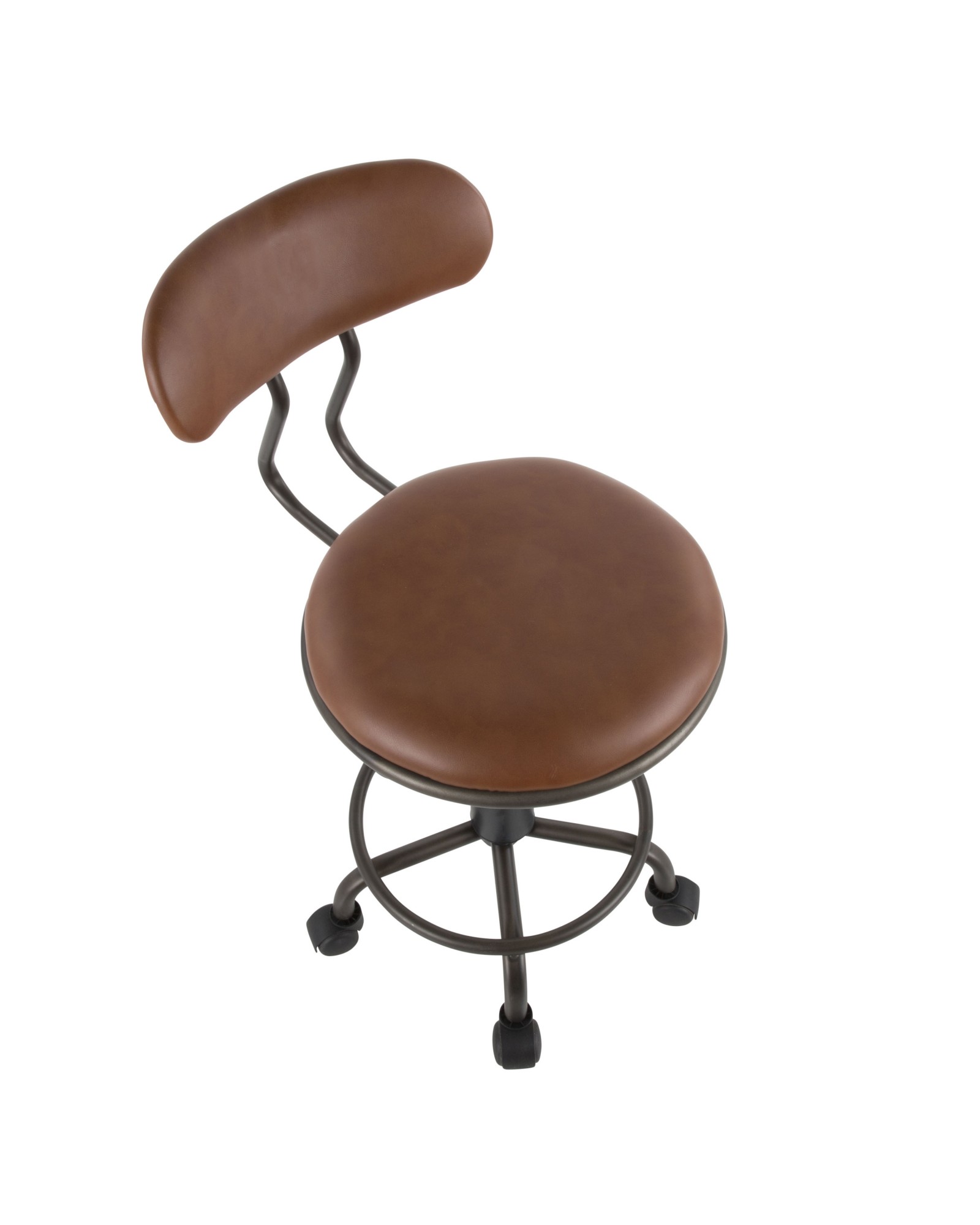 Swift Industrial Task Chair in Antique Metal and Brown Faux Leather