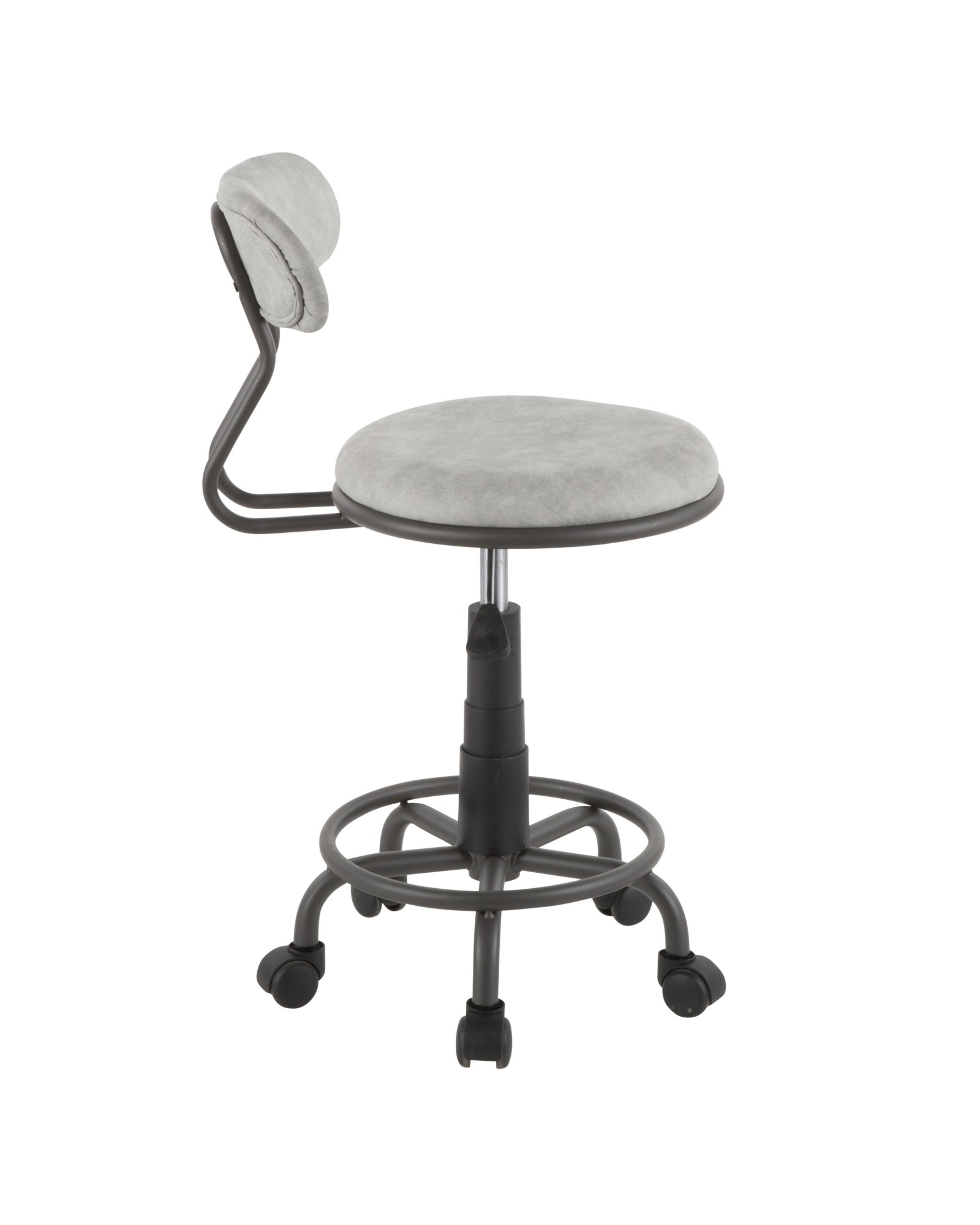 Swift Industrial Task Chair in Grey Metal and Light Grey Faux Leather