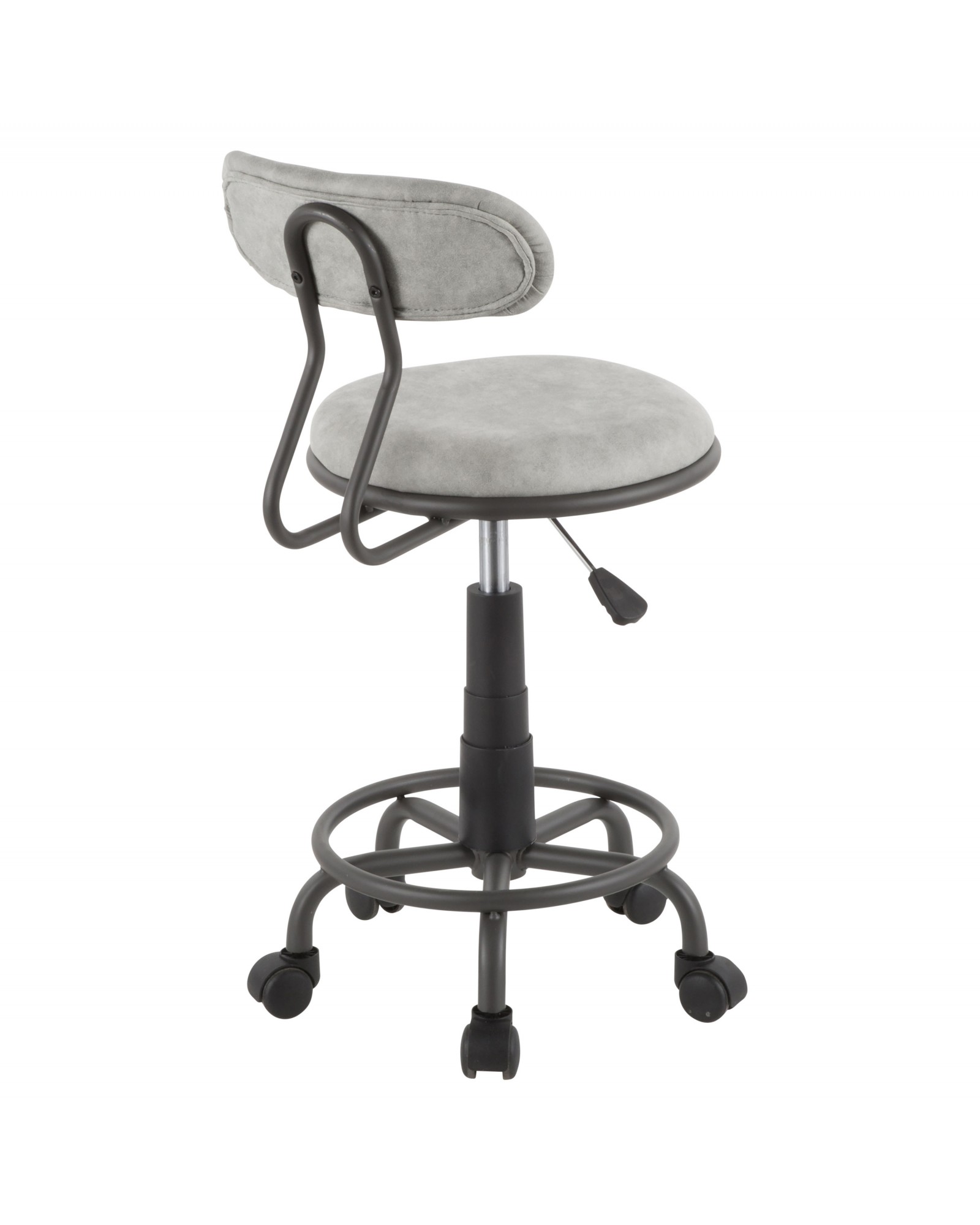 Swift Industrial Task Chair in Grey Metal and Light Grey Faux Leather