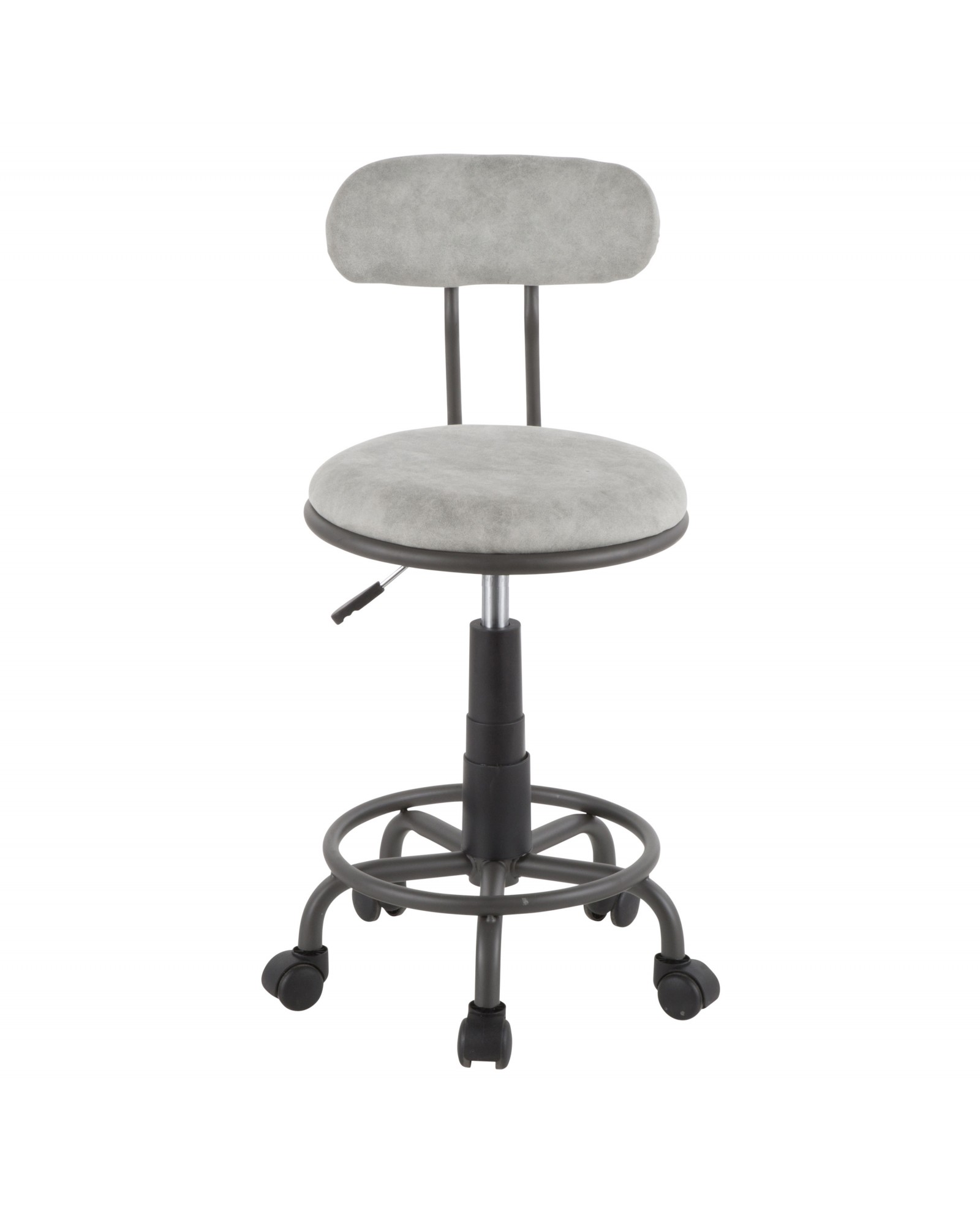 Swift Industrial Task Chair in Grey Metal and Light Grey Faux Leather