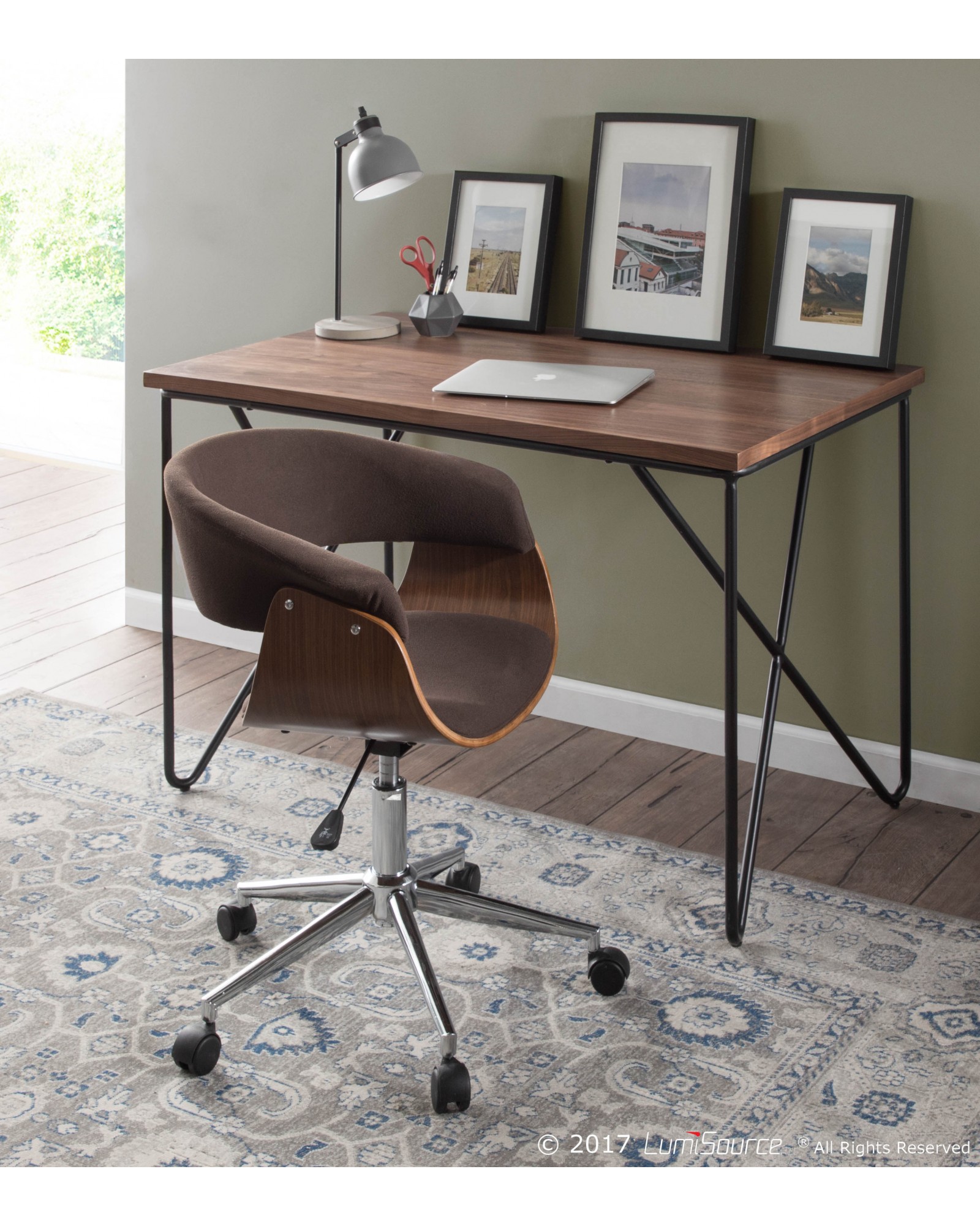 Vintage Mod Mid-Century Modern Office Chair in Walnut Wood and Espresso Fabric