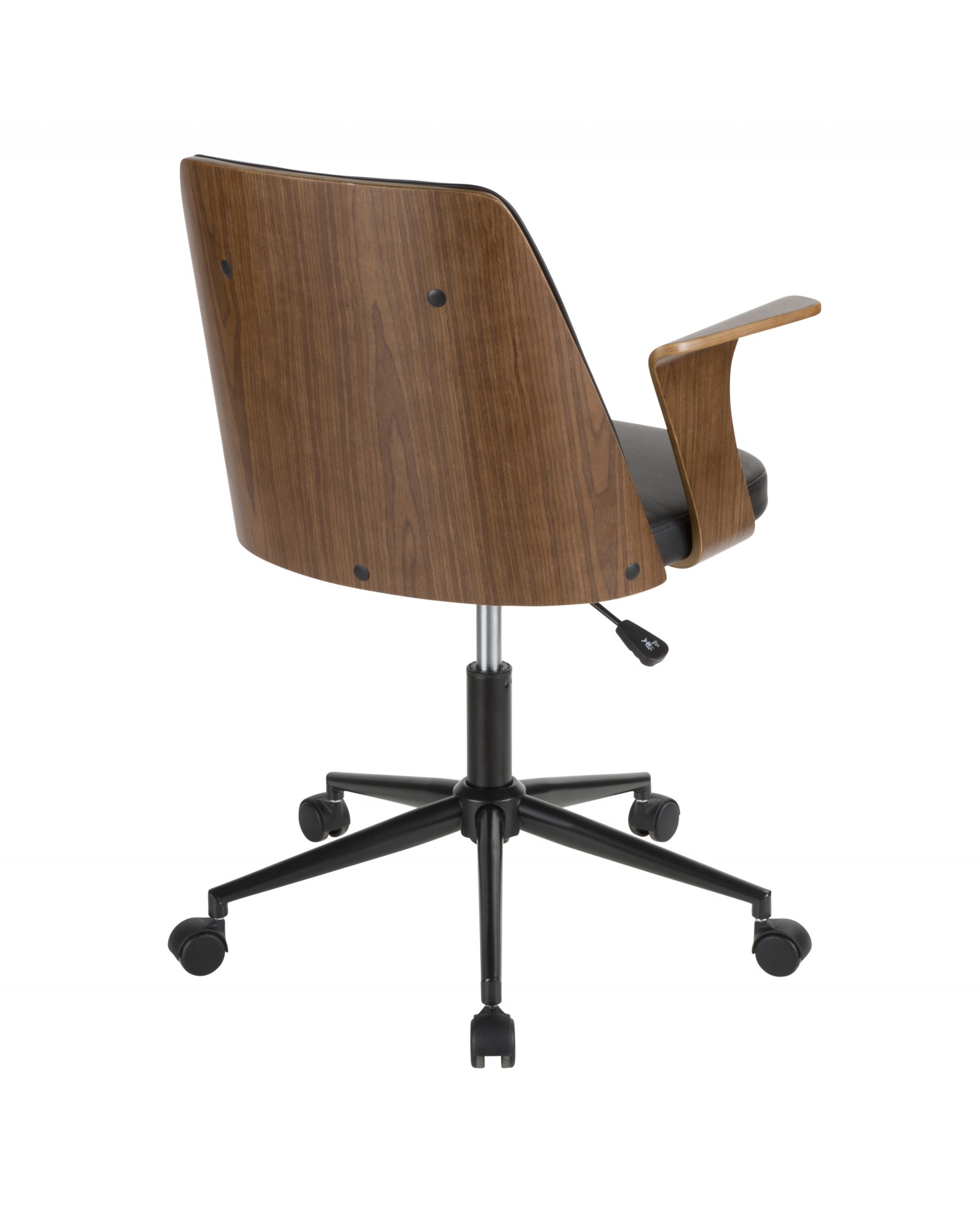 Verdana Mid-Century Modern Office Chair in Walnut Wood and Black Faux Leather