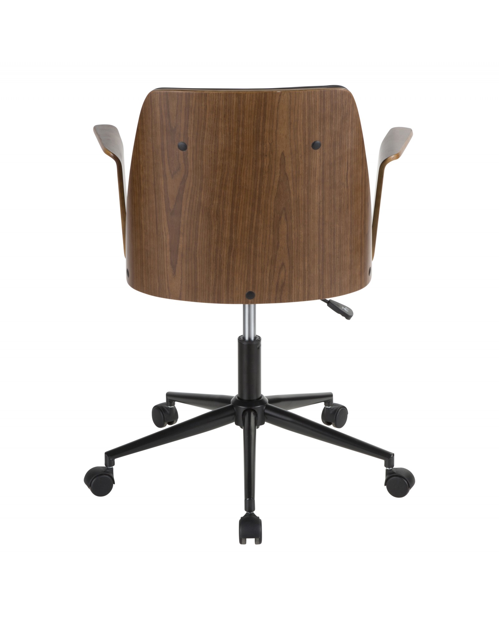 Verdana Mid-Century Modern Office Chair in Walnut Wood and Black Faux Leather