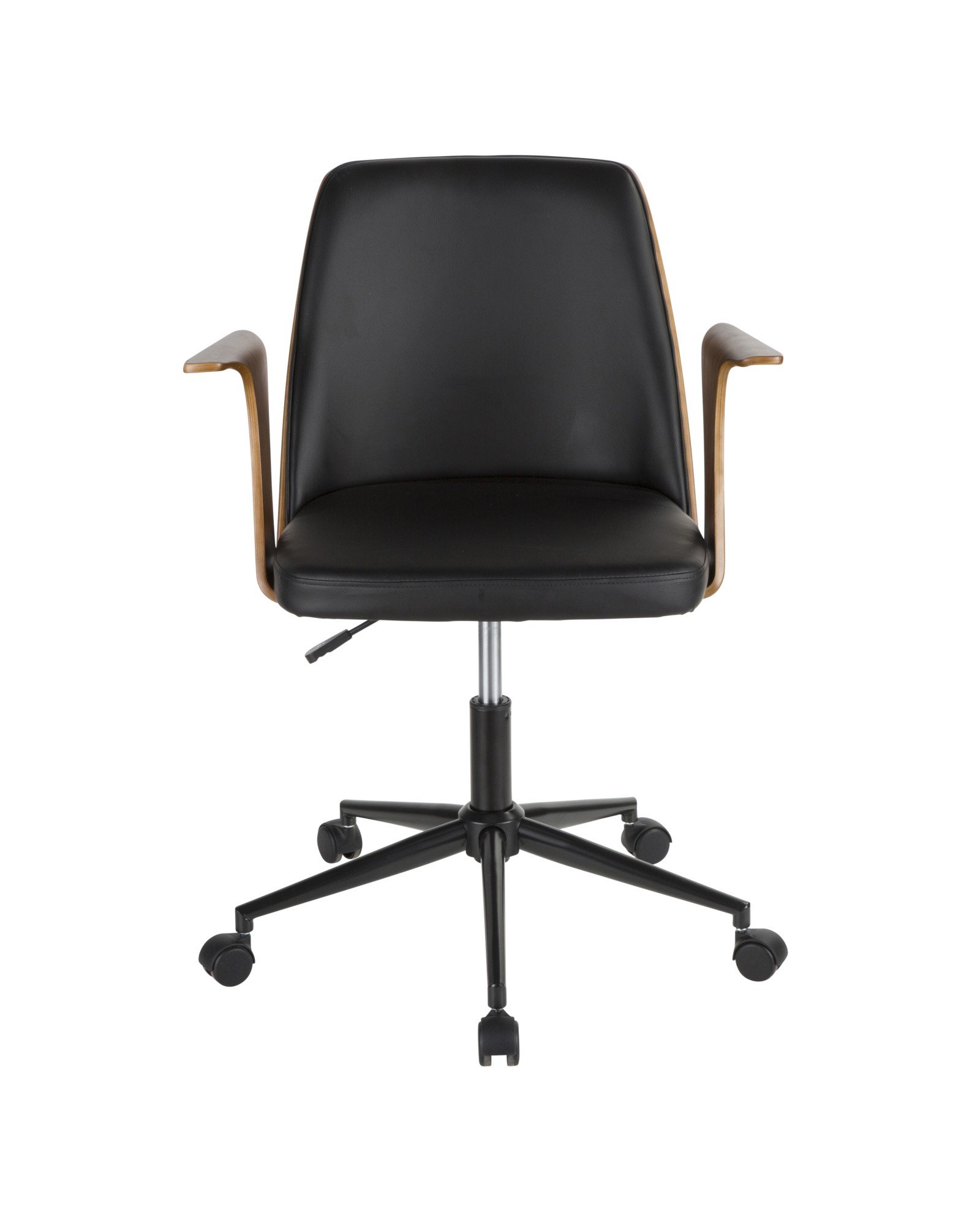 Verdana Mid-Century Modern Office Chair in Walnut Wood and Black Faux Leather