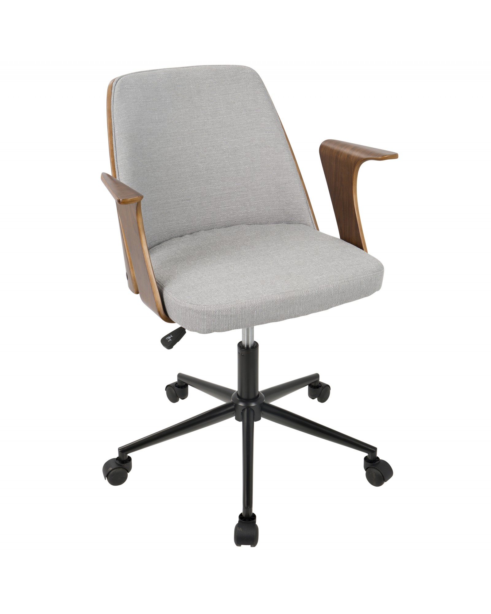 Verdana Mid-Century Modern Office Chair in Walnut Wood and Grey Fabric