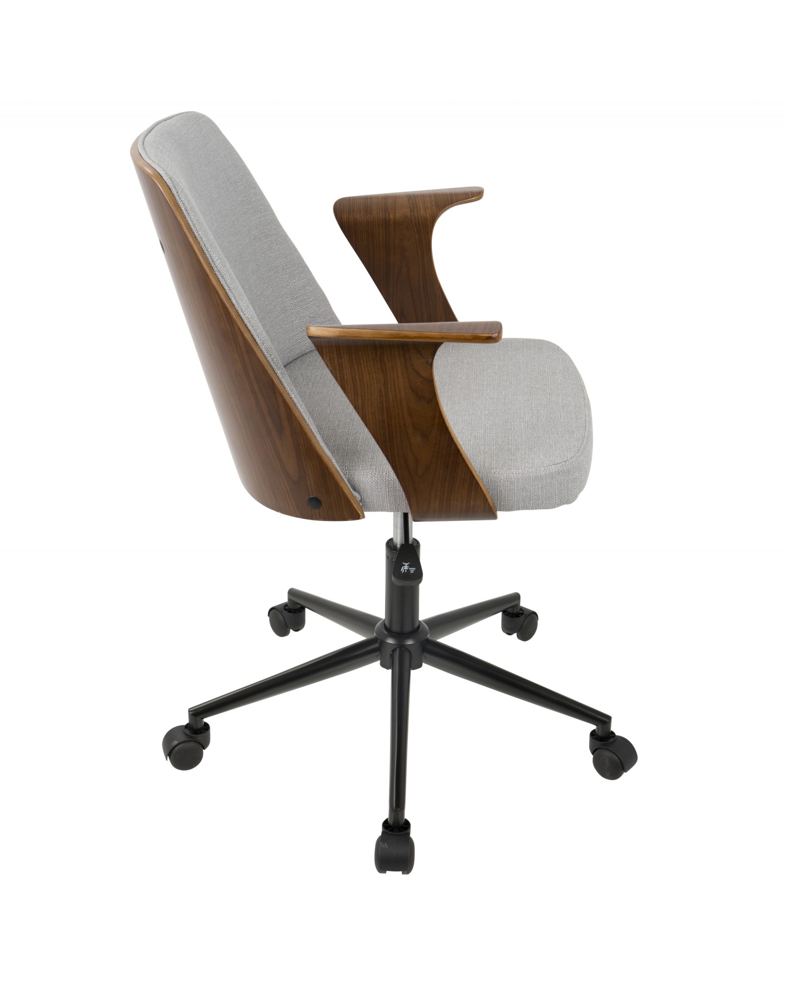 Verdana Mid-Century Modern Office Chair in Walnut Wood and Grey Fabric