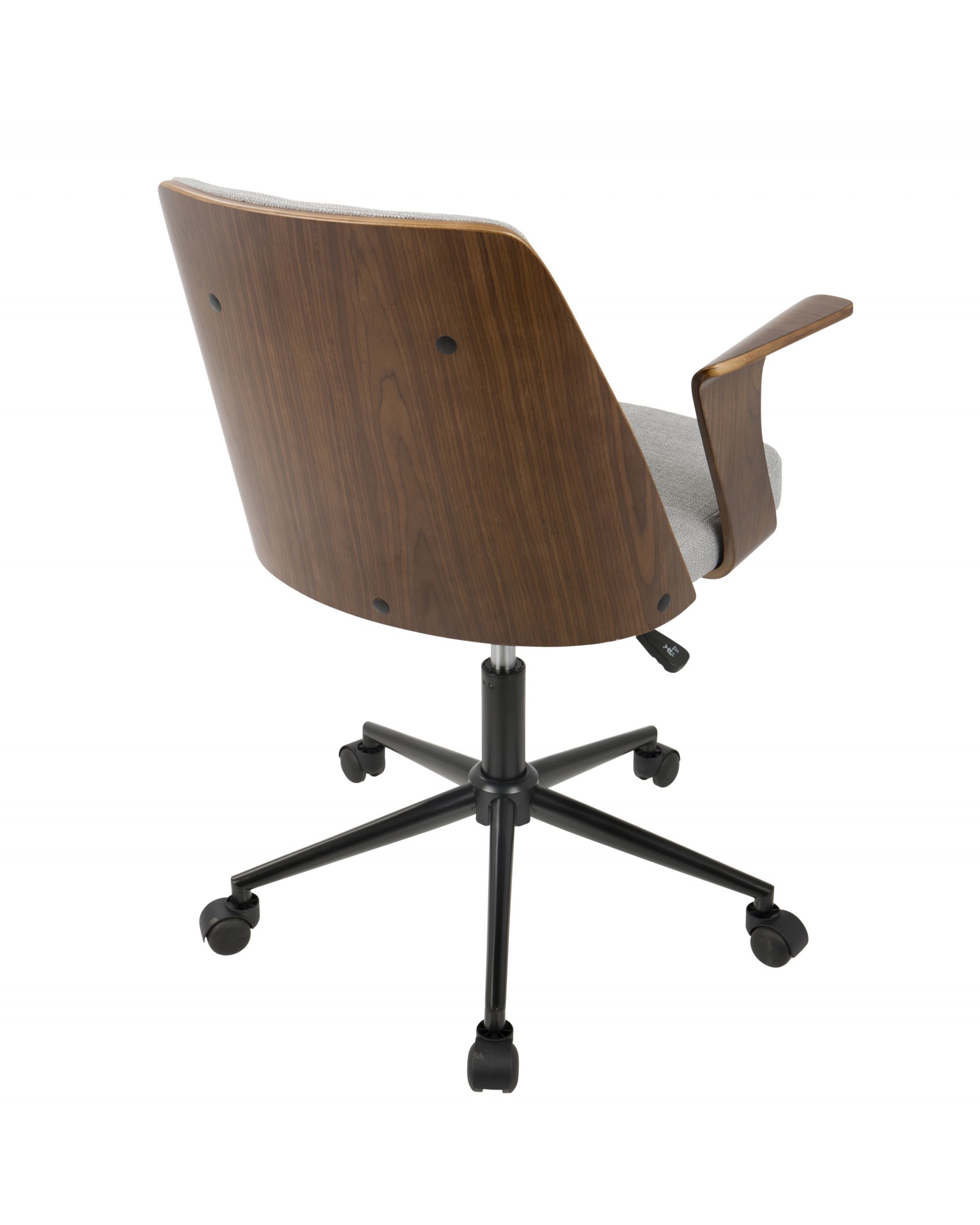 Verdana Mid-Century Modern Office Chair in Walnut Wood and Grey Fabric