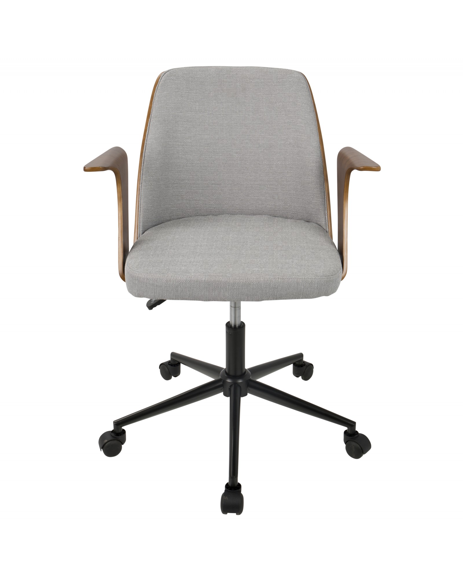 Verdana Mid-Century Modern Office Chair in Walnut Wood and Grey Fabric