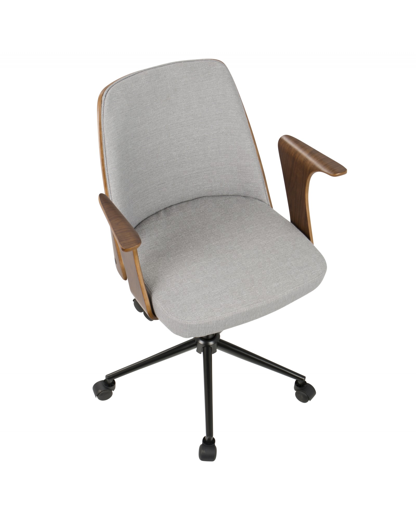 Verdana Mid-Century Modern Office Chair in Walnut Wood and Grey Fabric