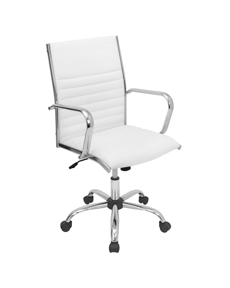 Master Contemporary Adjustable Office Chair with Swivel in White Faux Leather