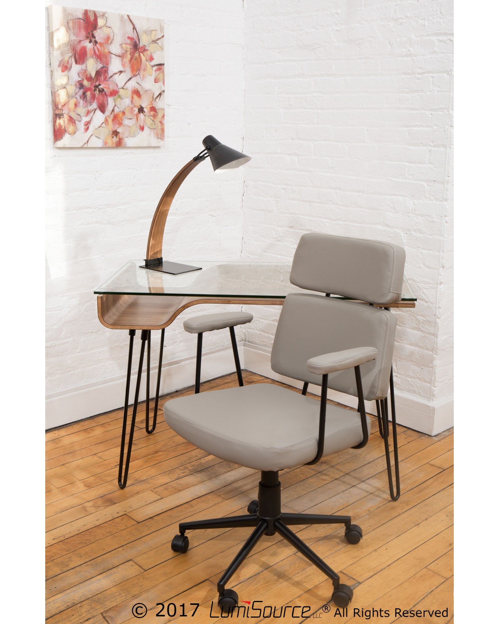 Sigmund Contemporary Adjustable Office Chair in Grey Faux Leather