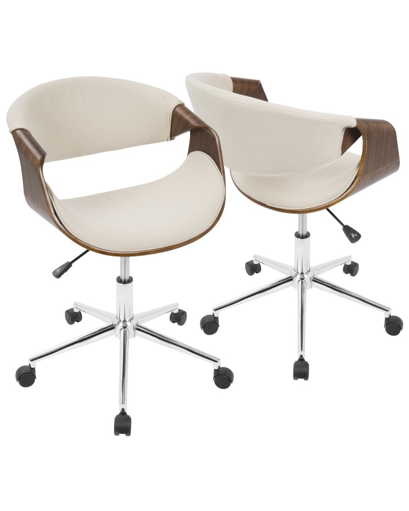 Curvo Mid-Century Modern Office Chair in Walnut and Cream