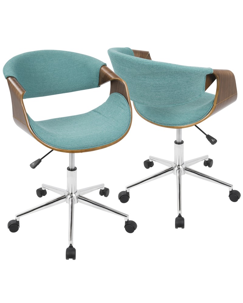 Curvo Mid-Century Modern Office Chair in Walnut and Teal