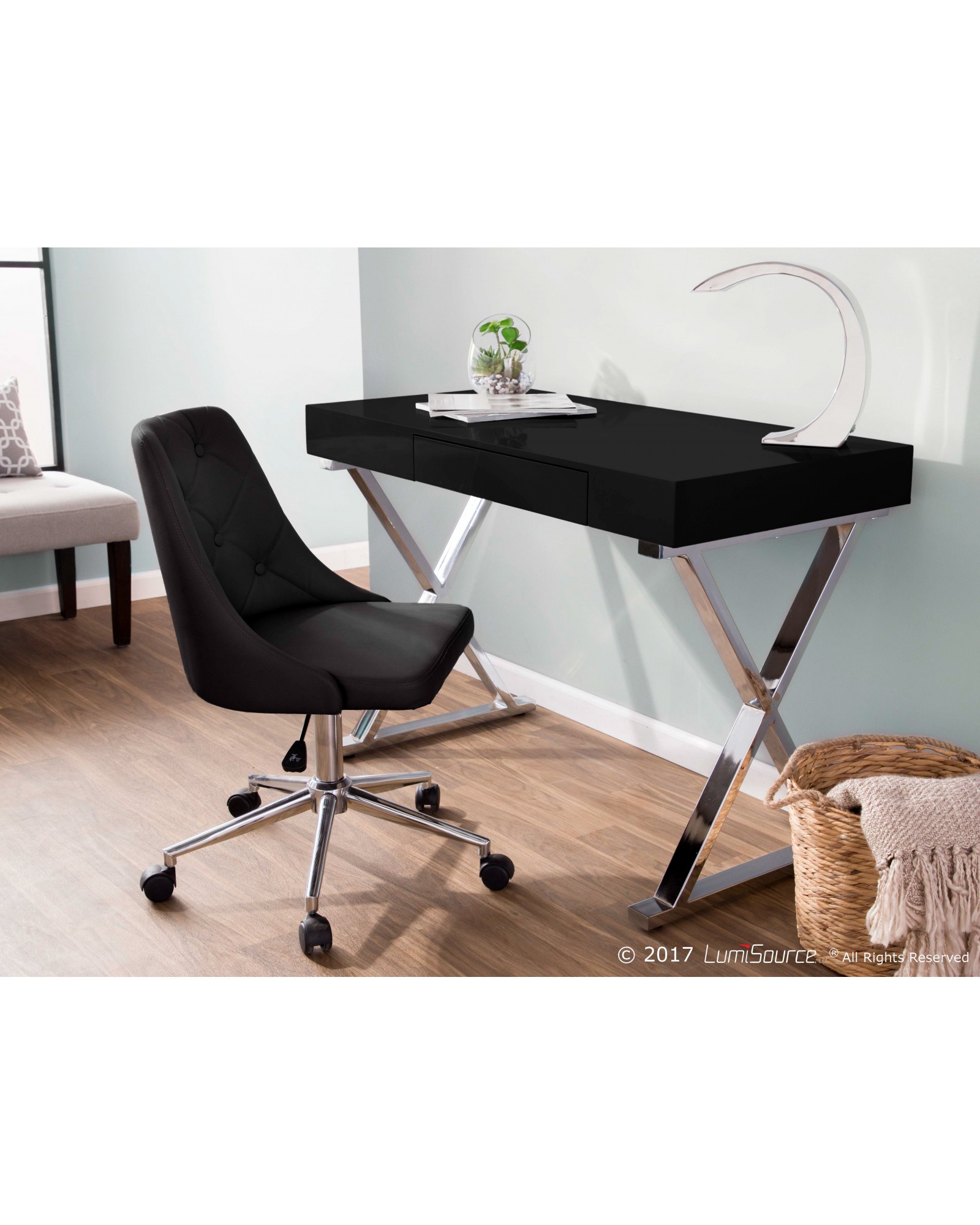 Marche Contemporary Adjustable Office Chair with Swivel in Black Faux Leather