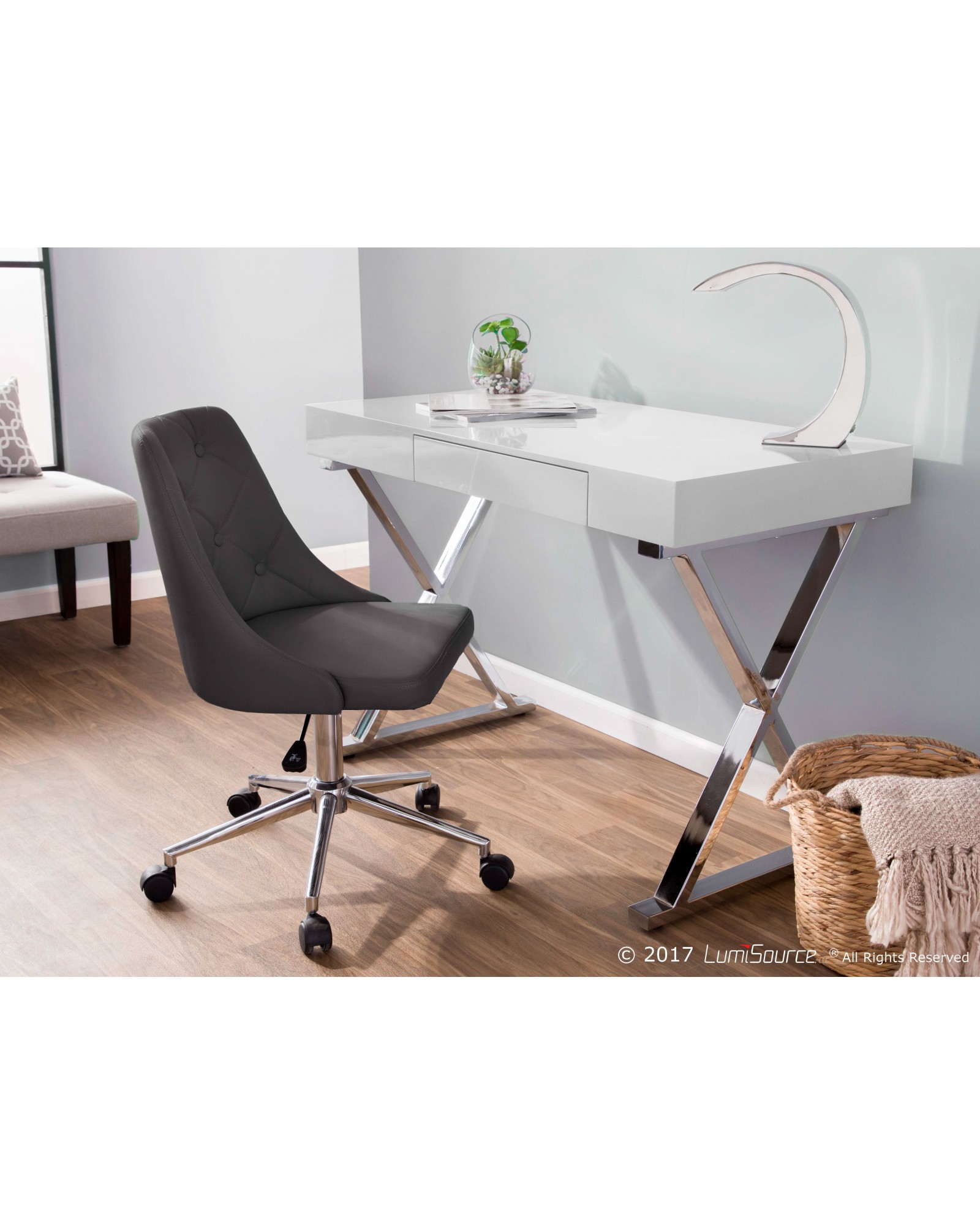 Marche Contemporary Adjustable Office Chair with Swivel in Grey Faux Leather