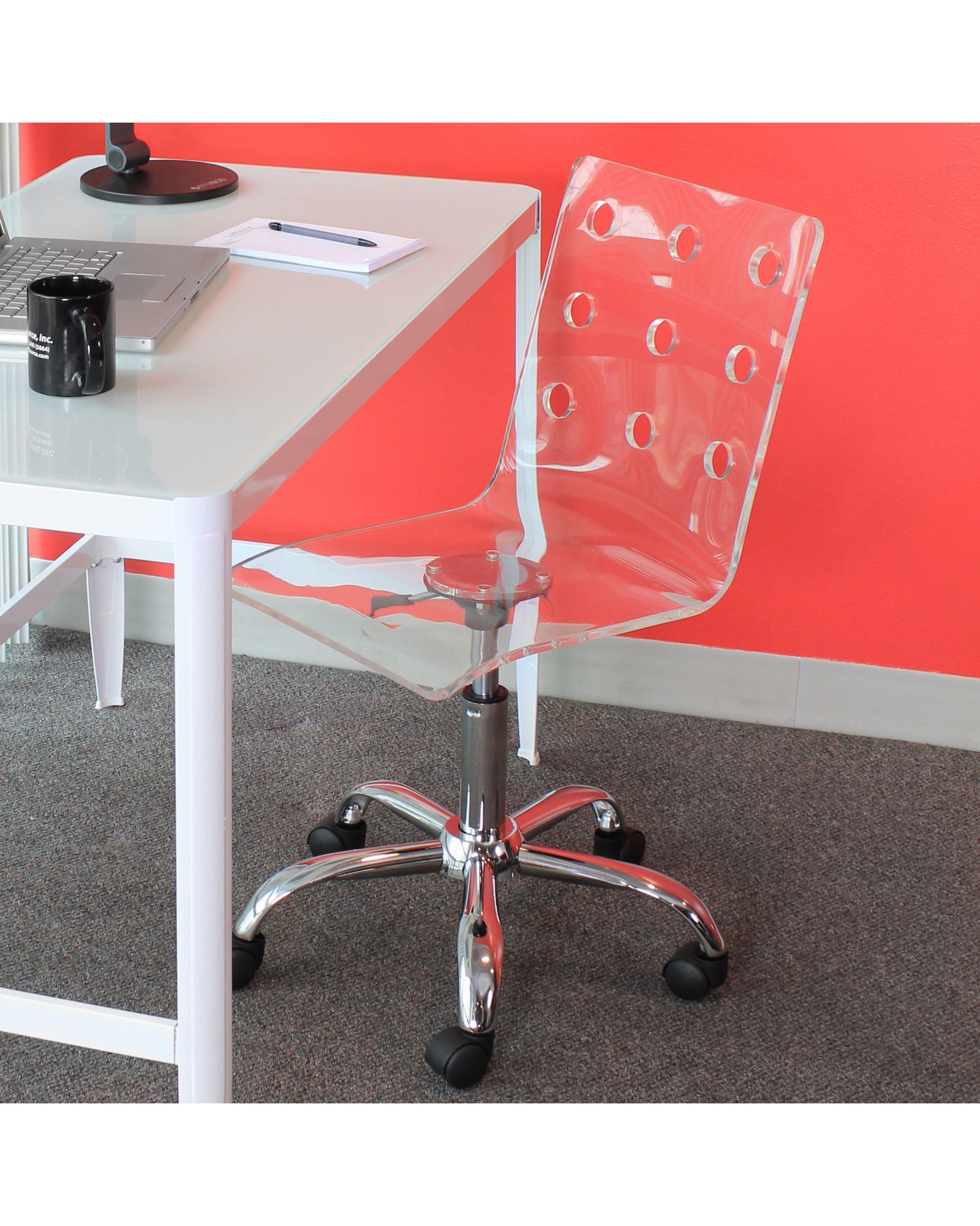 Swiss Contemporary Adjustable Office Chair with Swivel in Clear Acrylic