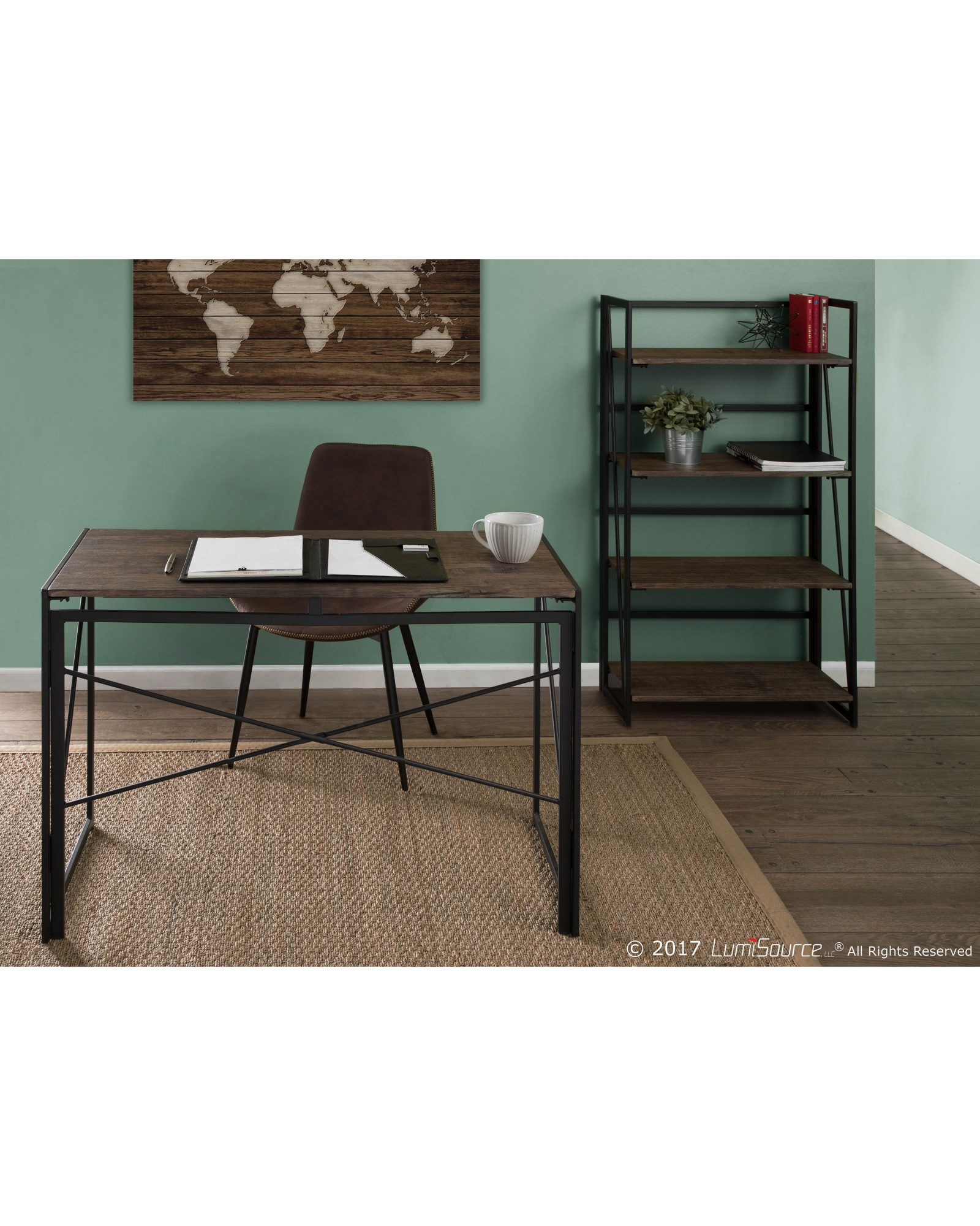 Dakota Industrial Office Desk in Black with Wood Top