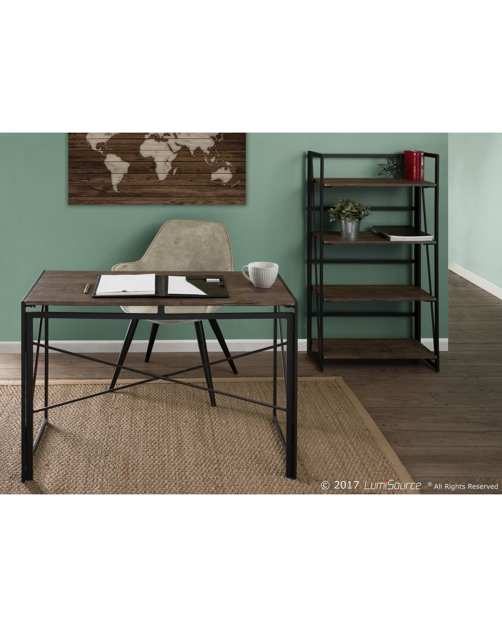 Dakota Industrial Office Desk in Black with Wood Top