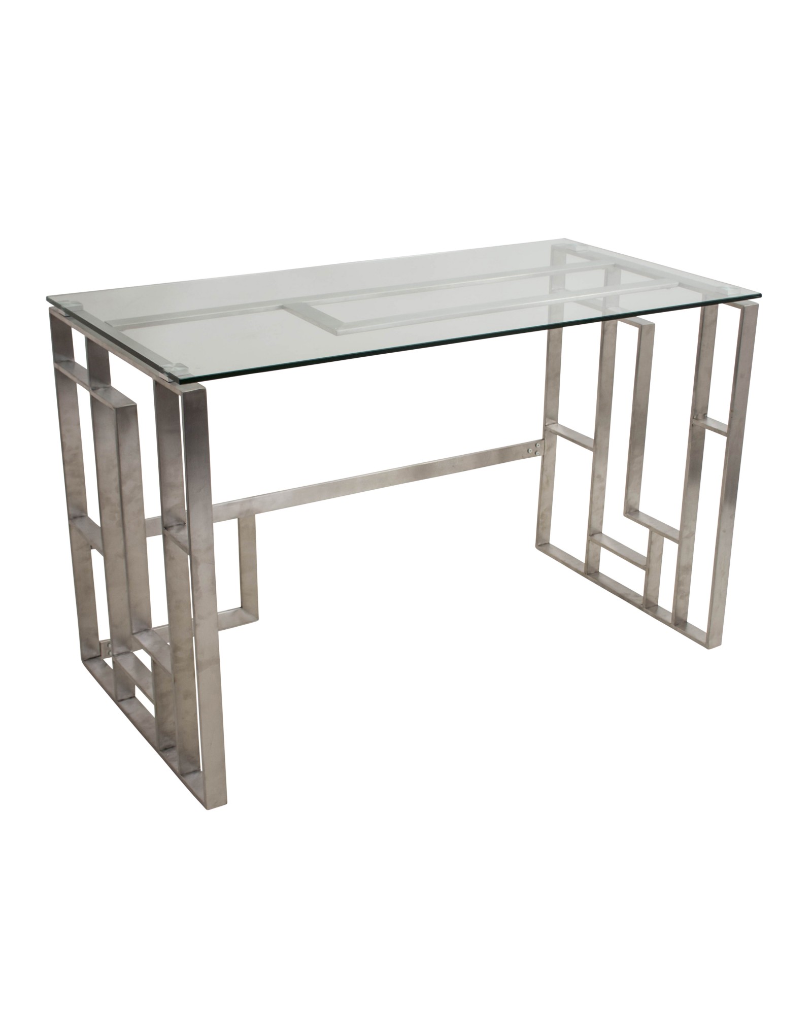 Mandarin Contemporary Desk in Brushed Stainless Steel and Clear Glass
