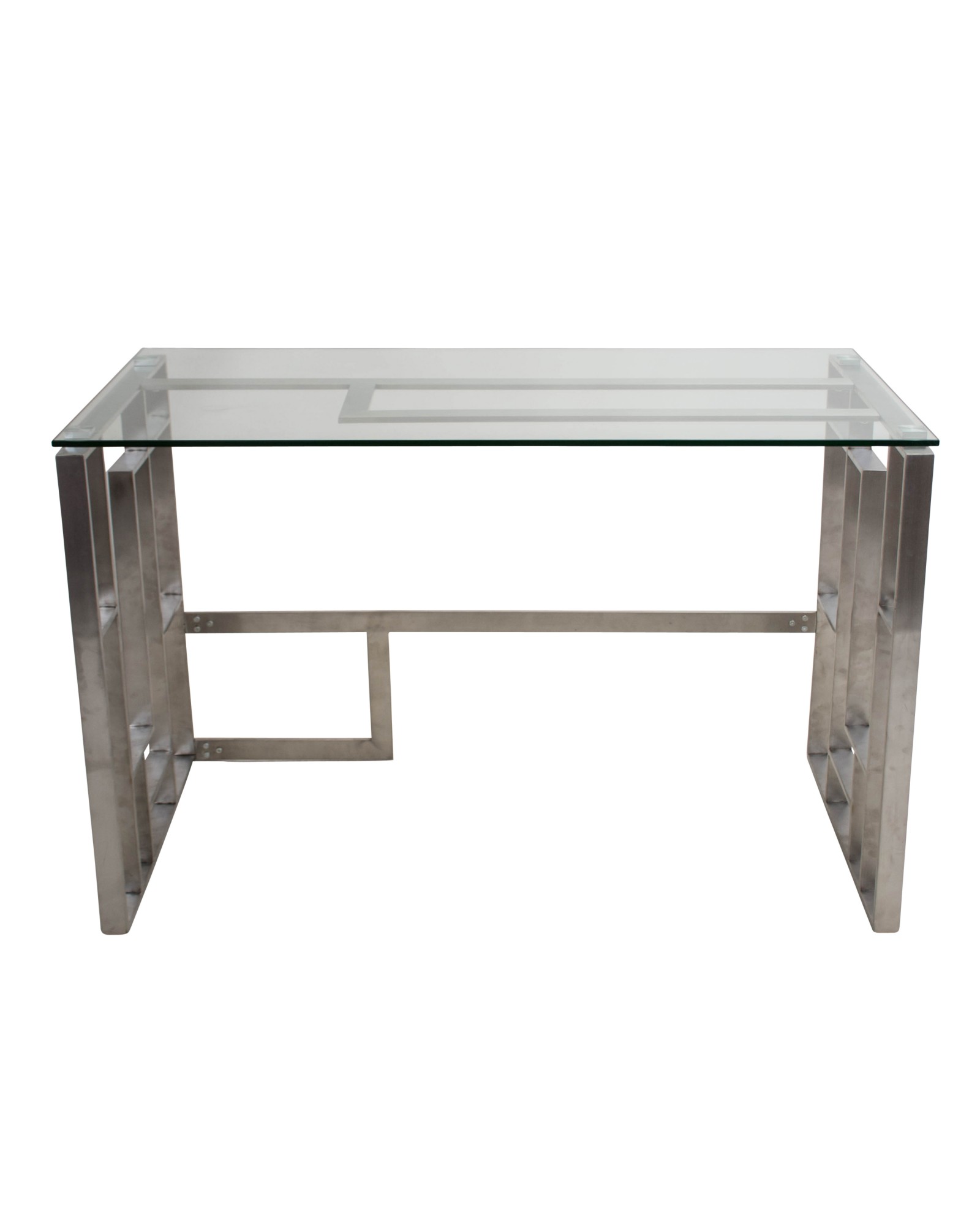 Mandarin Contemporary Desk in Brushed Stainless Steel and Clear Glass