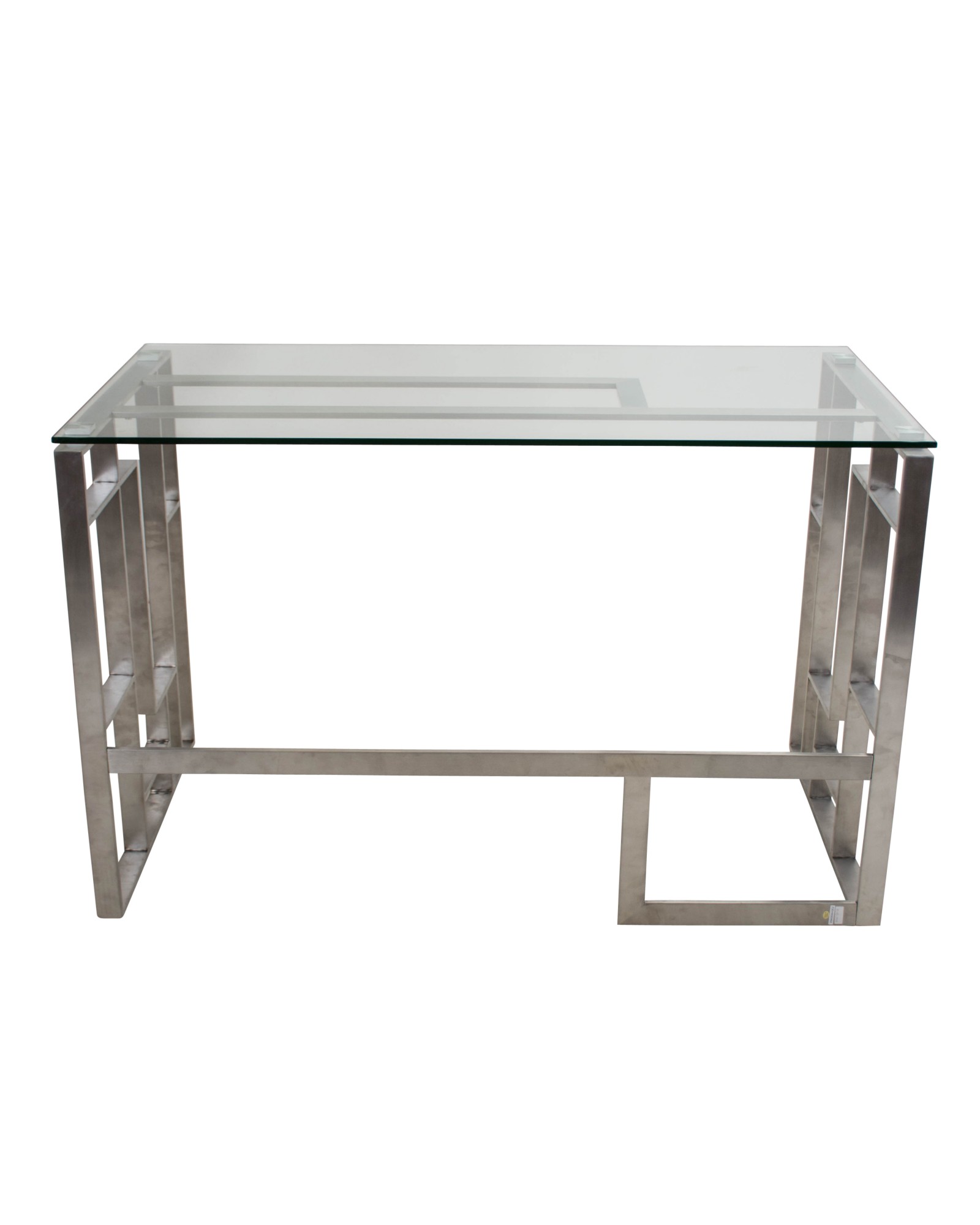 Mandarin Contemporary Desk in Brushed Stainless Steel and Clear Glass