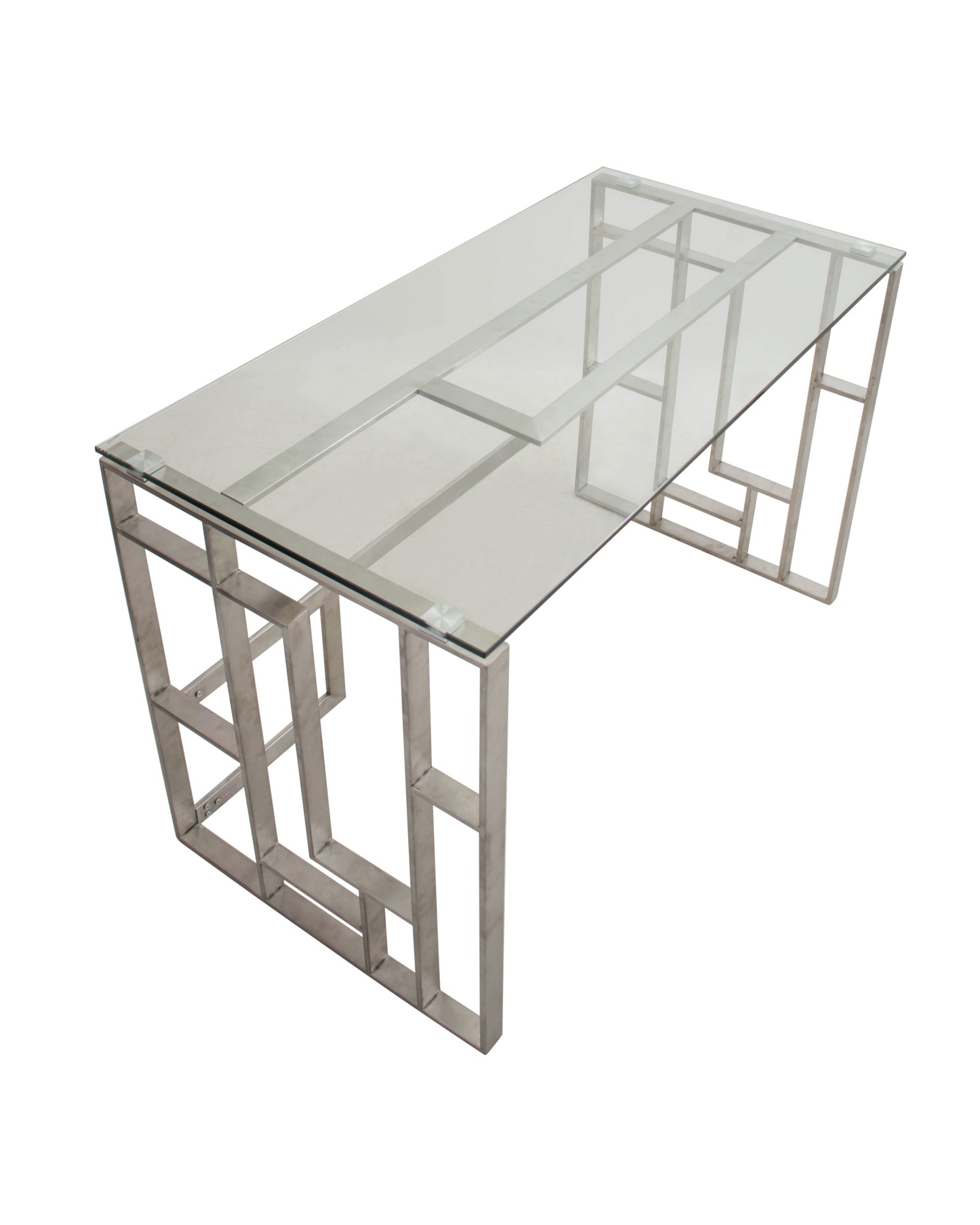 Mandarin Contemporary Desk in Brushed Stainless Steel and Clear Glass