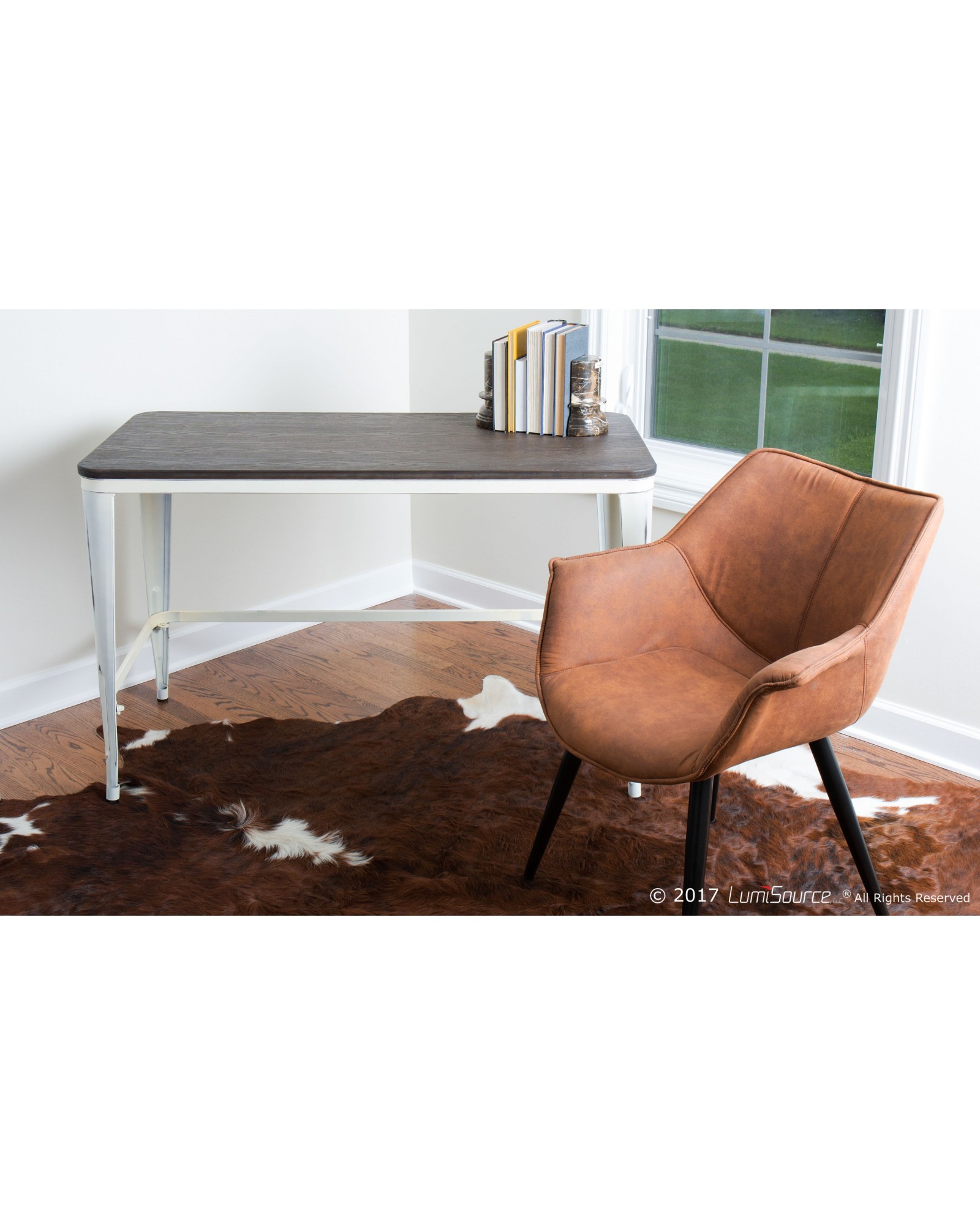 Pia Industrial Desk in Vintage Cream and Espresso