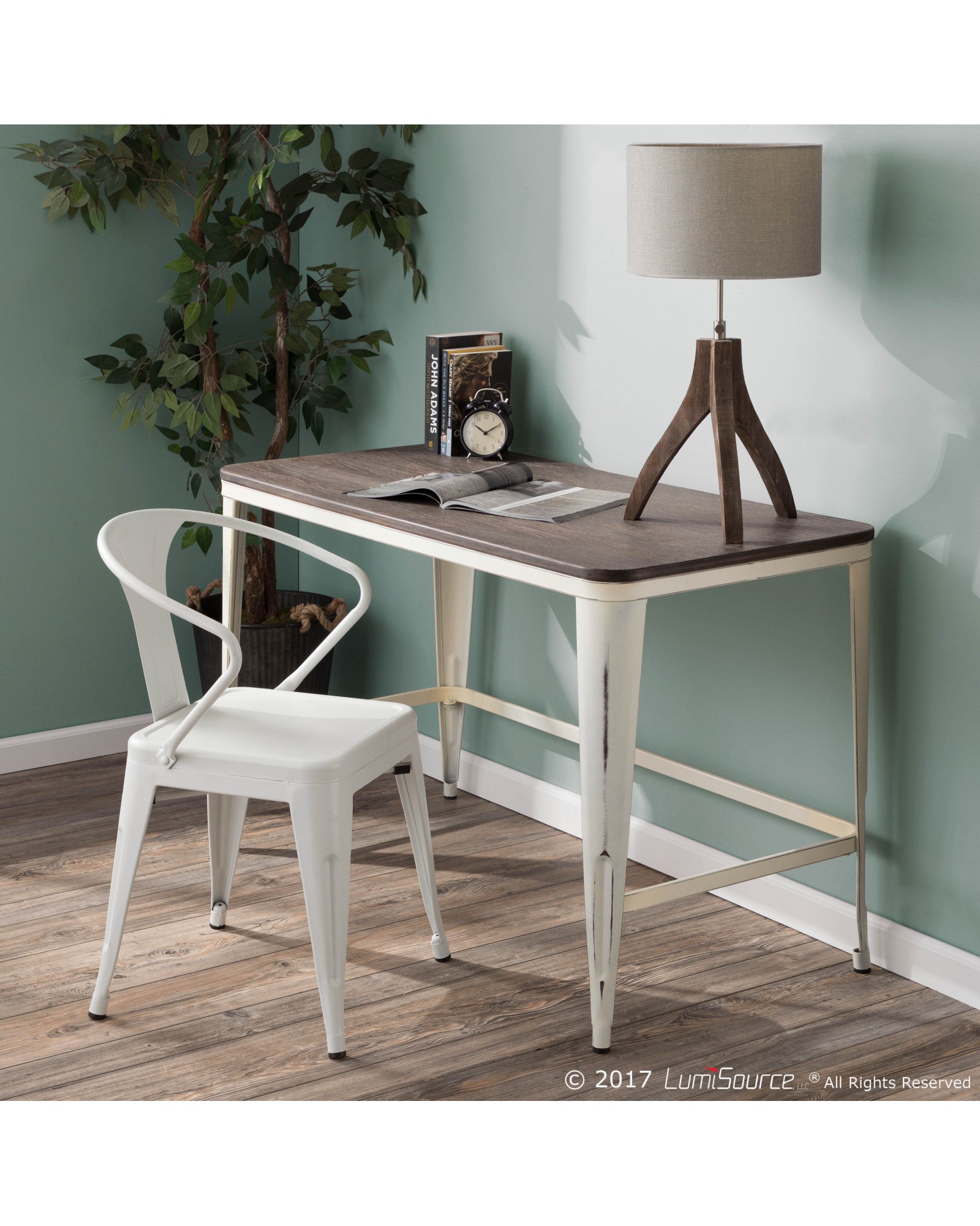 Pia Industrial Desk in Vintage Cream and Espresso