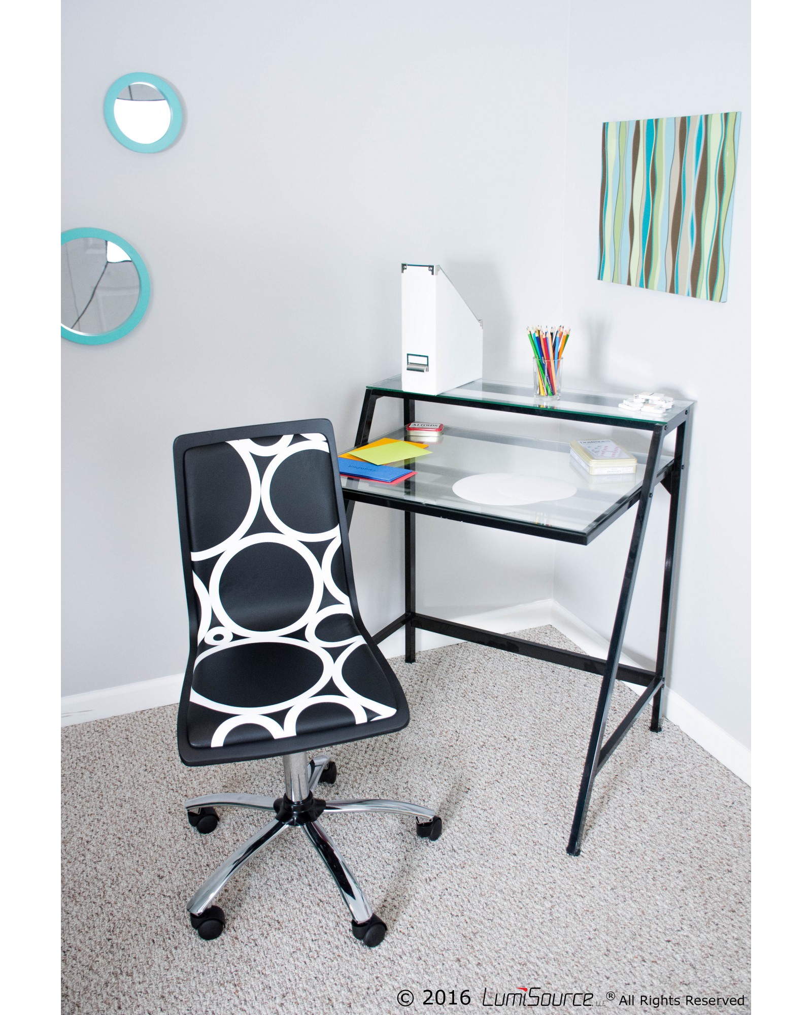 2-Tier Contemporary Desk in Black and Clear